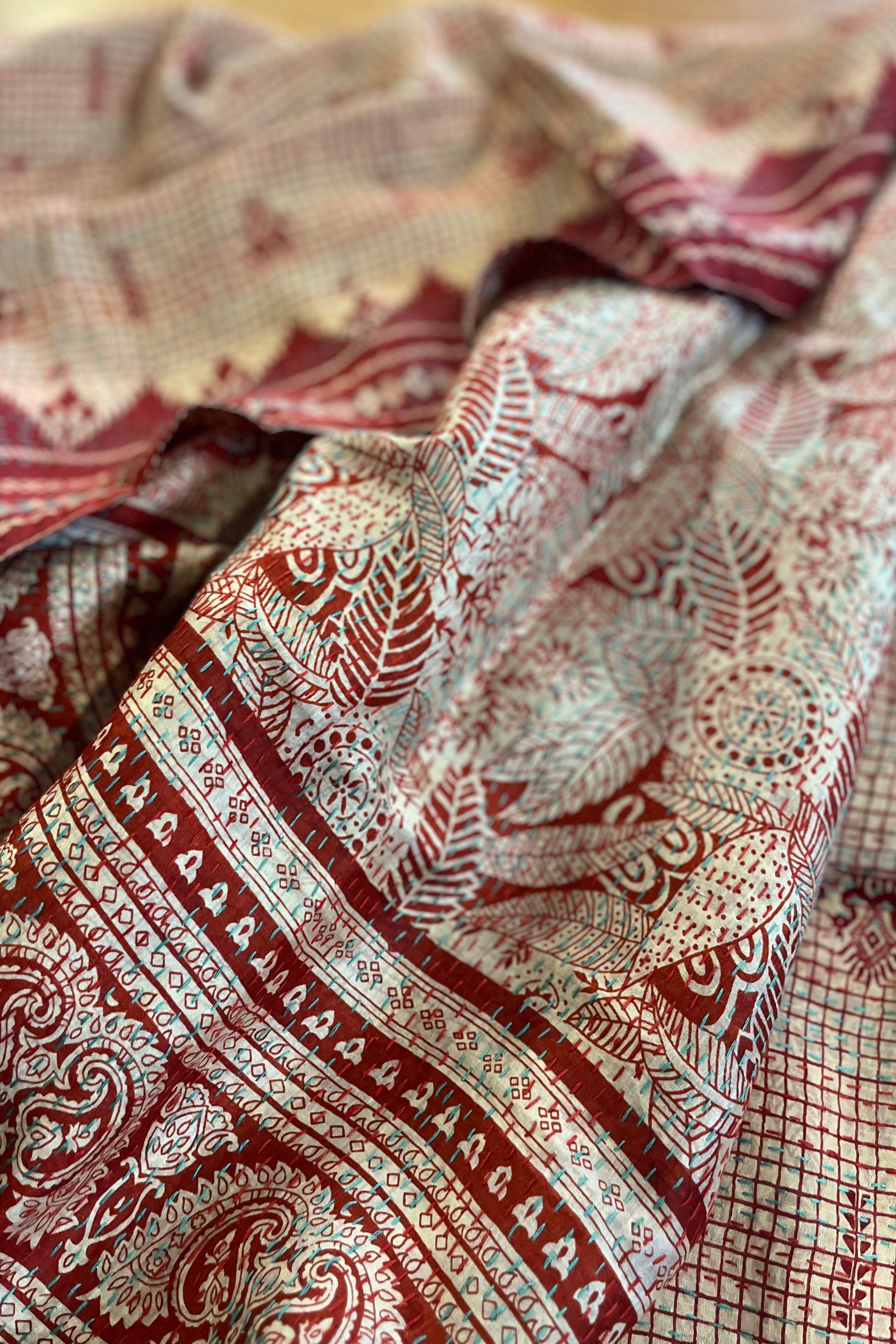 Silk/Silk Blend Kantha Scarf - Pattern 1