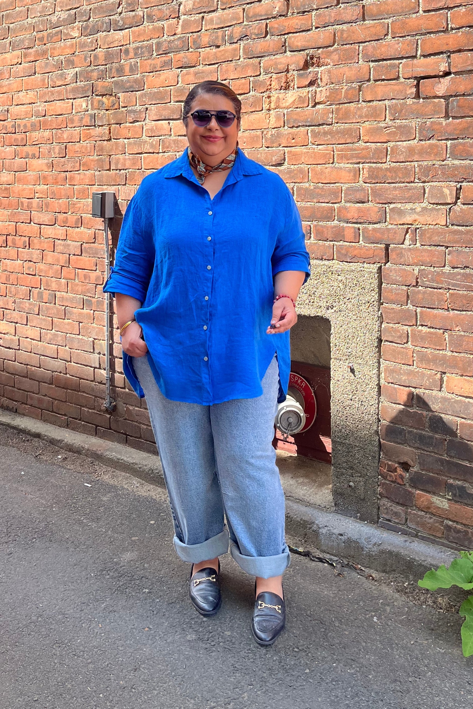 Oversized Vibrant Blue Linen Blouse