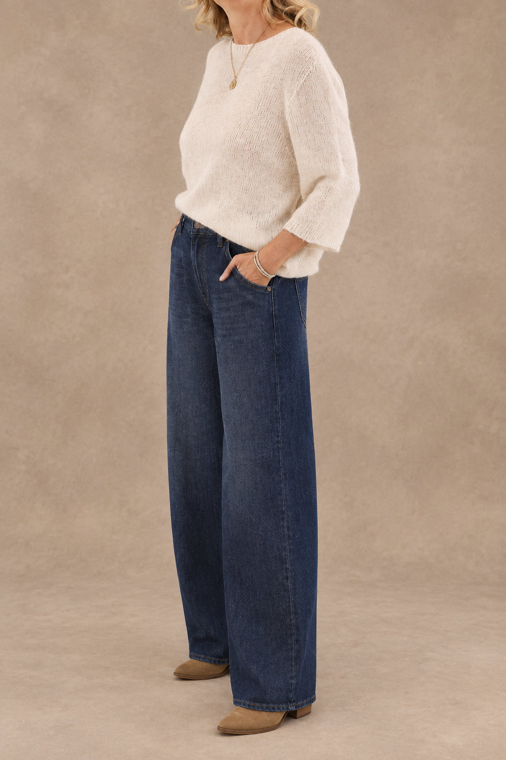 Alpaca Blend Round Neck Sweater in Cream