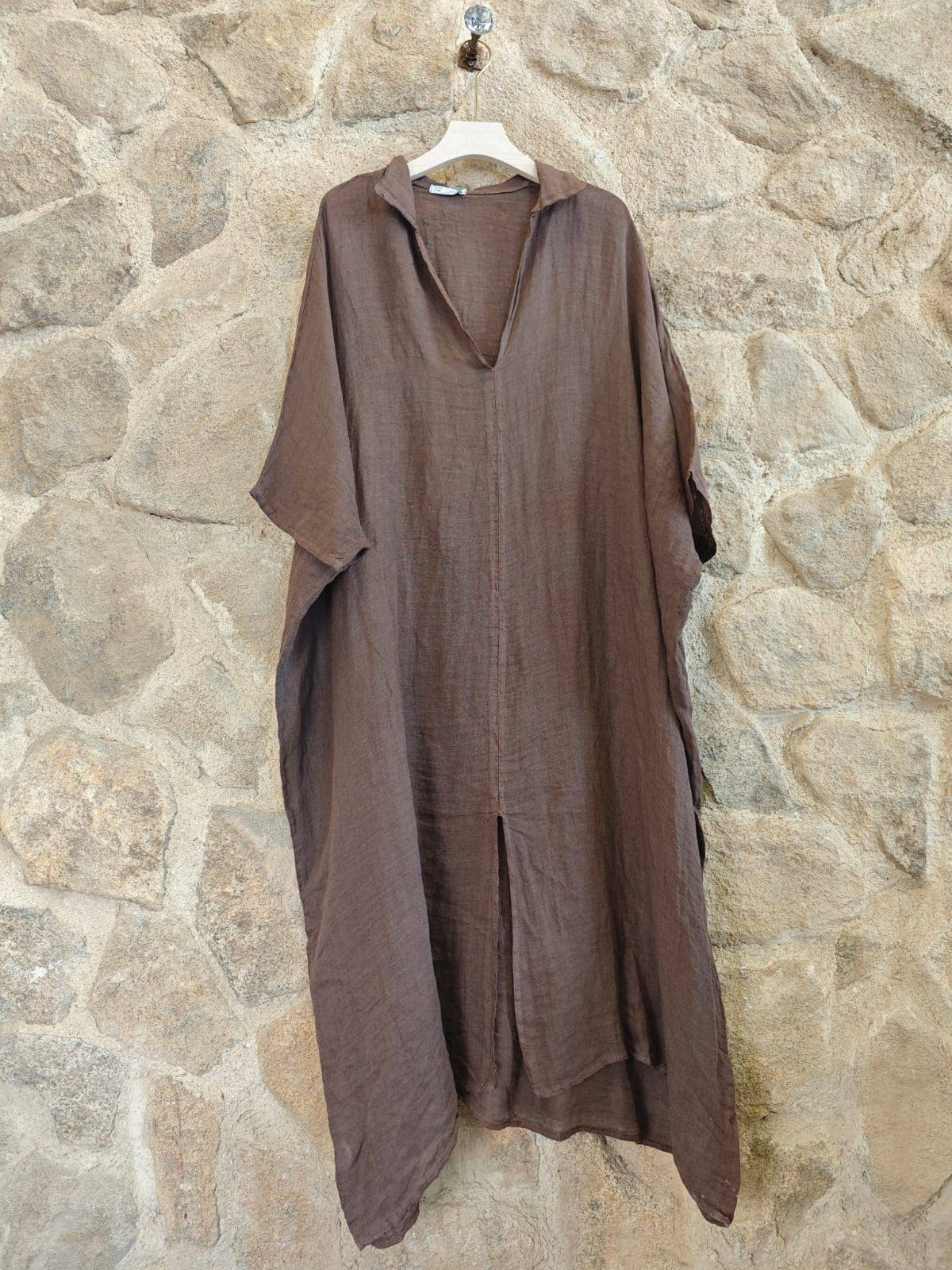 Ref-9036 Plain 100% Linen Kaftan: BLACK