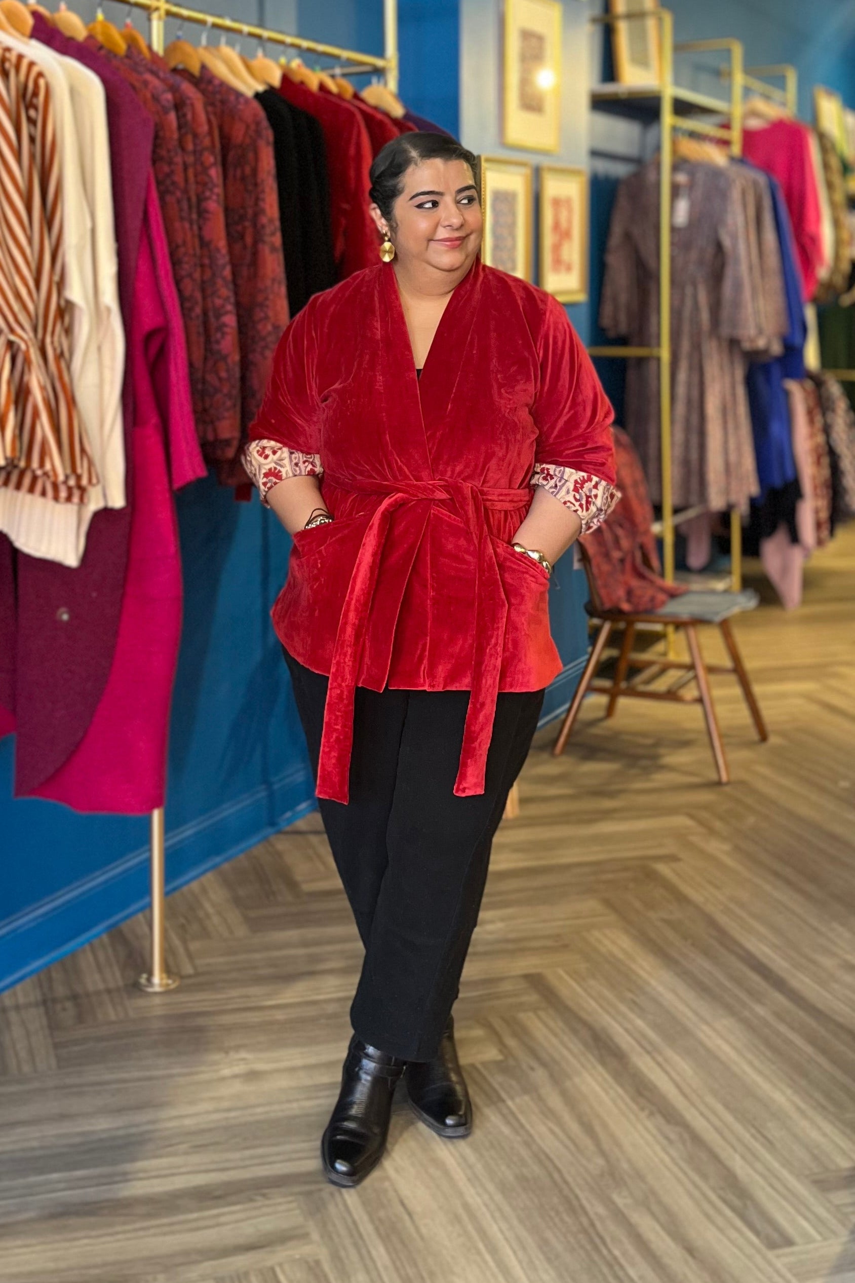 Velvet Coat in Deep Red