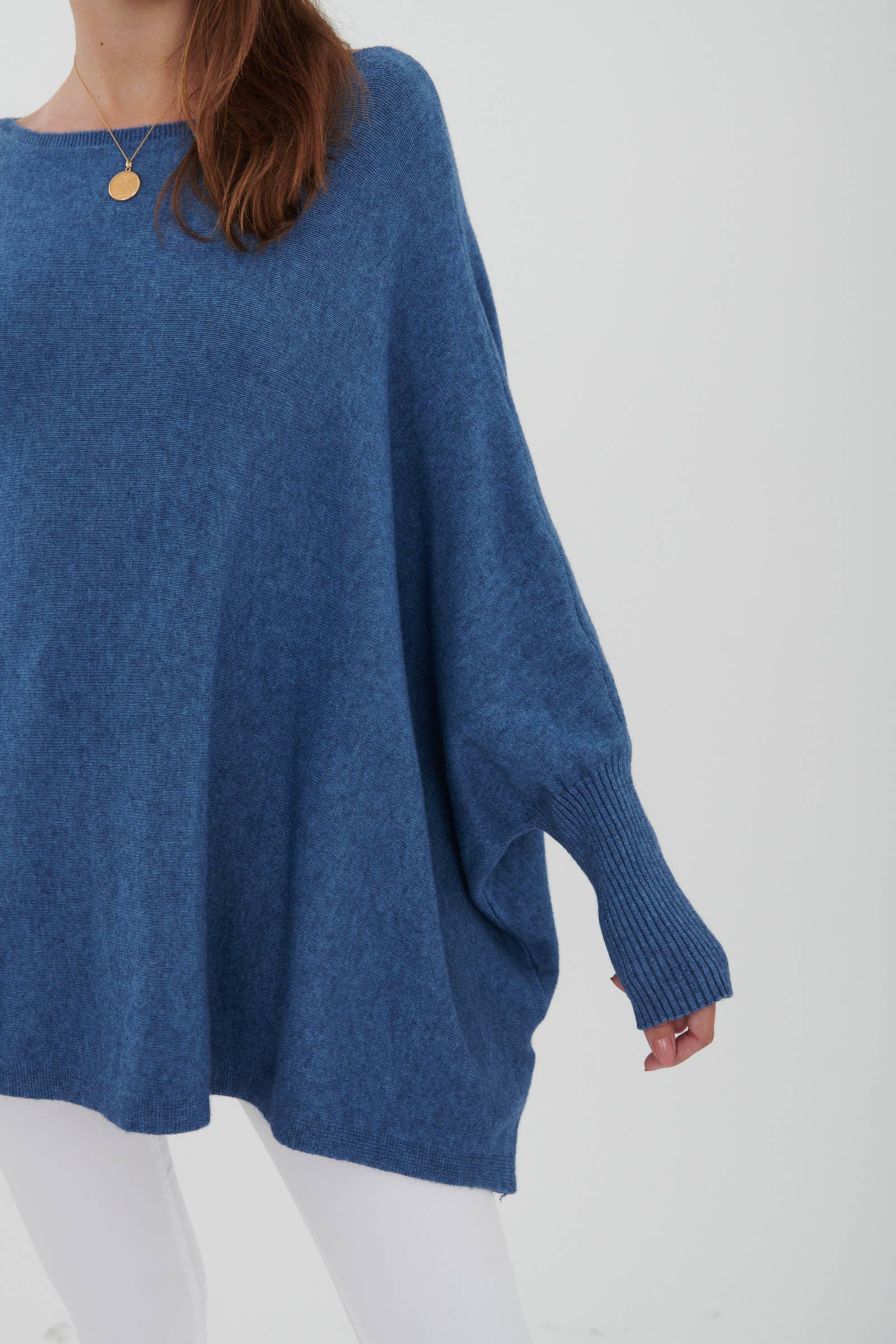 LEL-T8717 plain knit tunic sweater: Ecru / One size