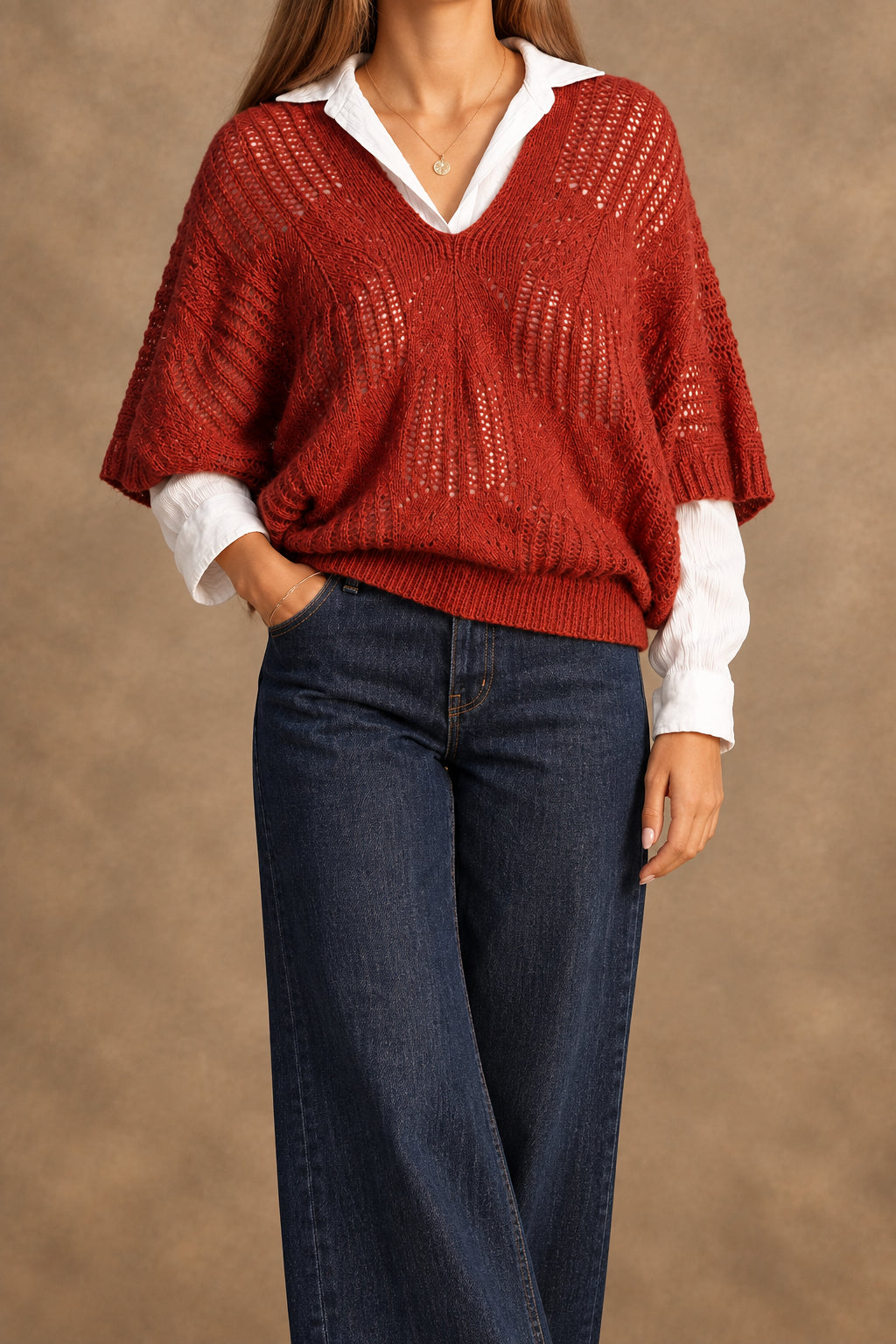 Mohair Blend Sweater Top in Burnt Orange