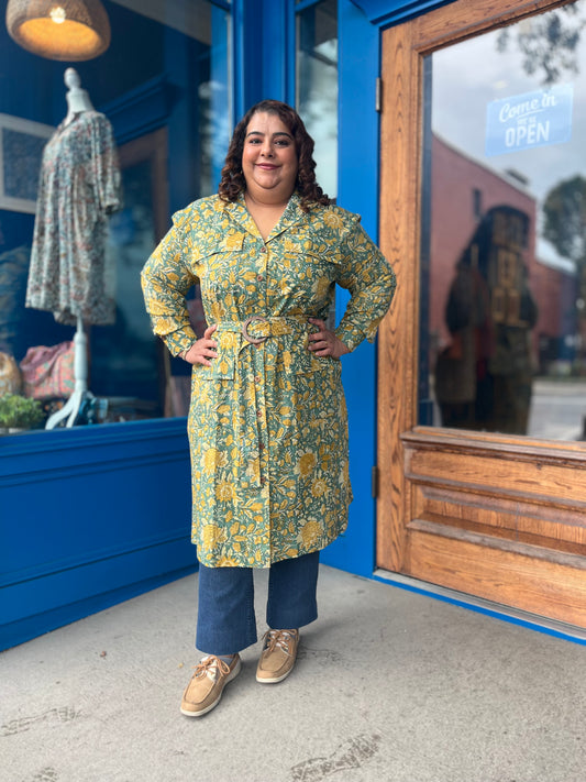 Trench Dress ~ Mustard Green