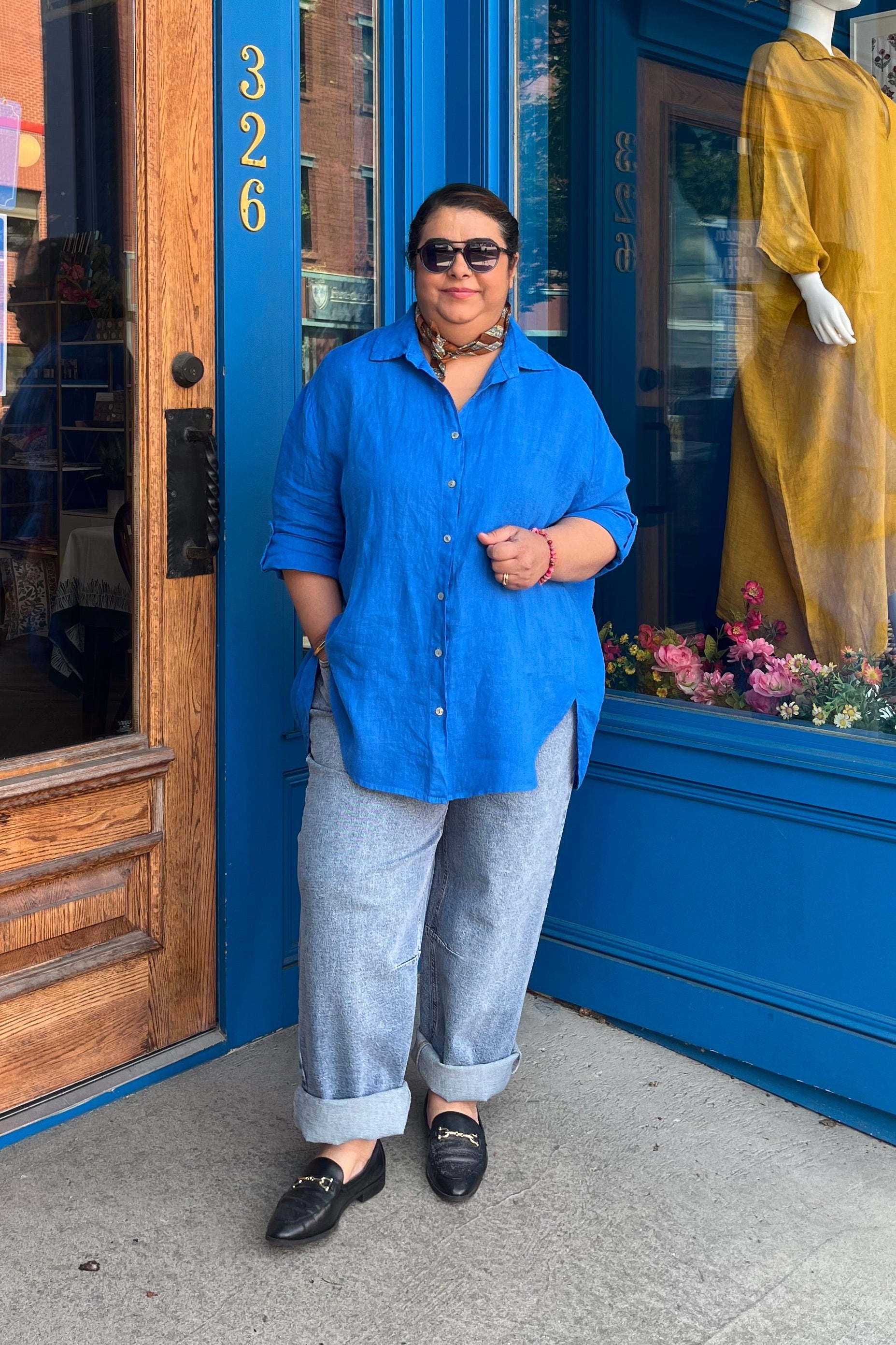 Oversized Vibrant Blue Linen Blouse