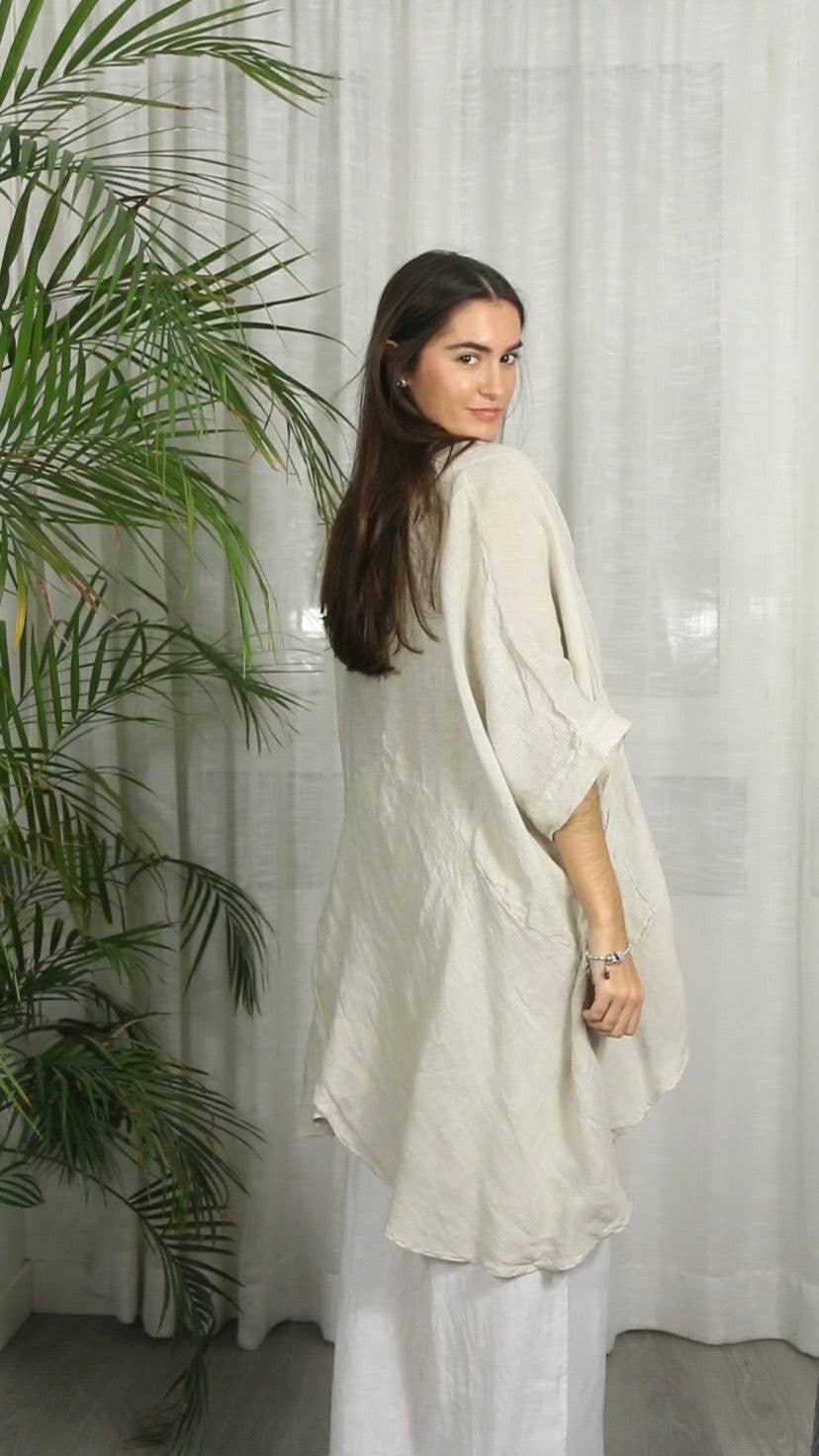 Ref-83591 OVERSIZED BLOUSE 100% LINEN: Yellow