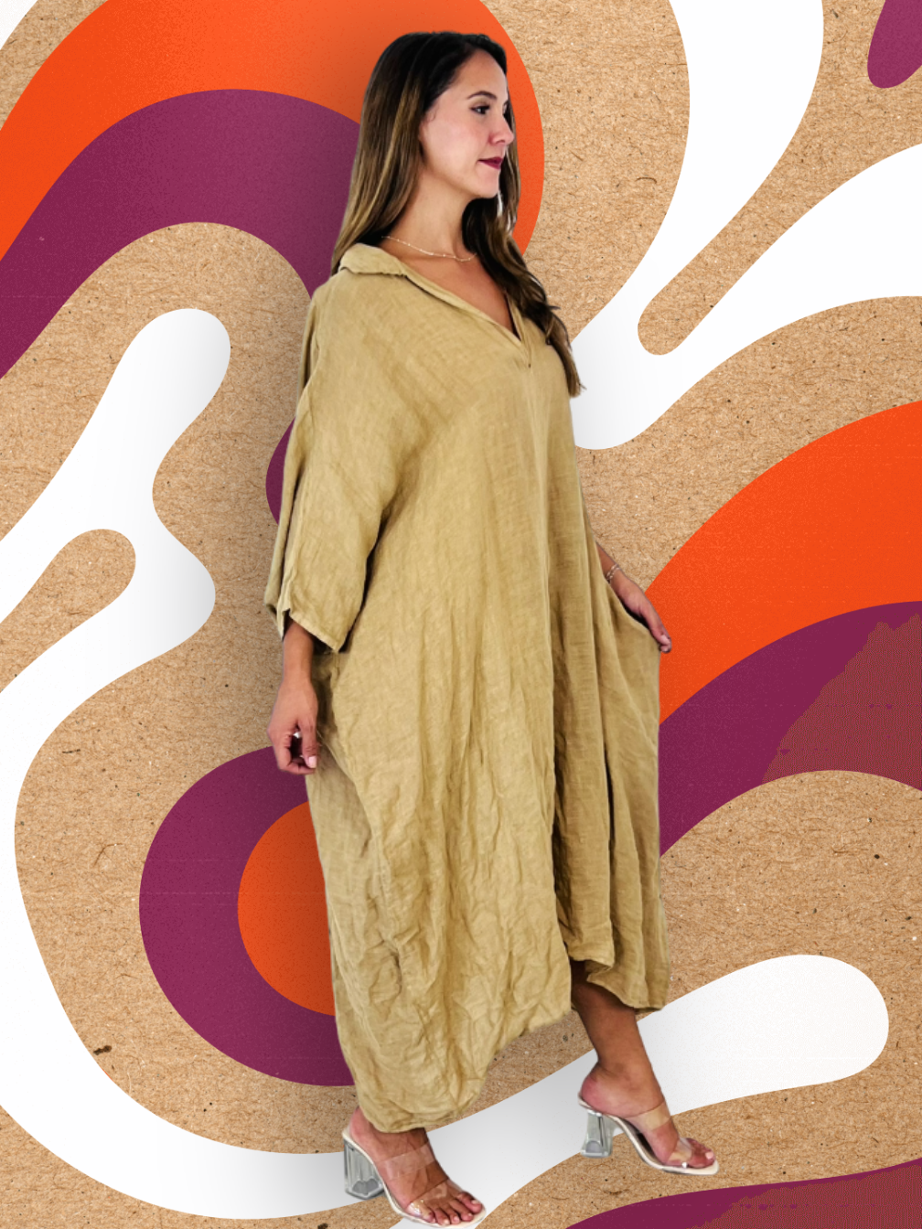 Ref-9036 Plain 100% Linen Kaftan: BLACK