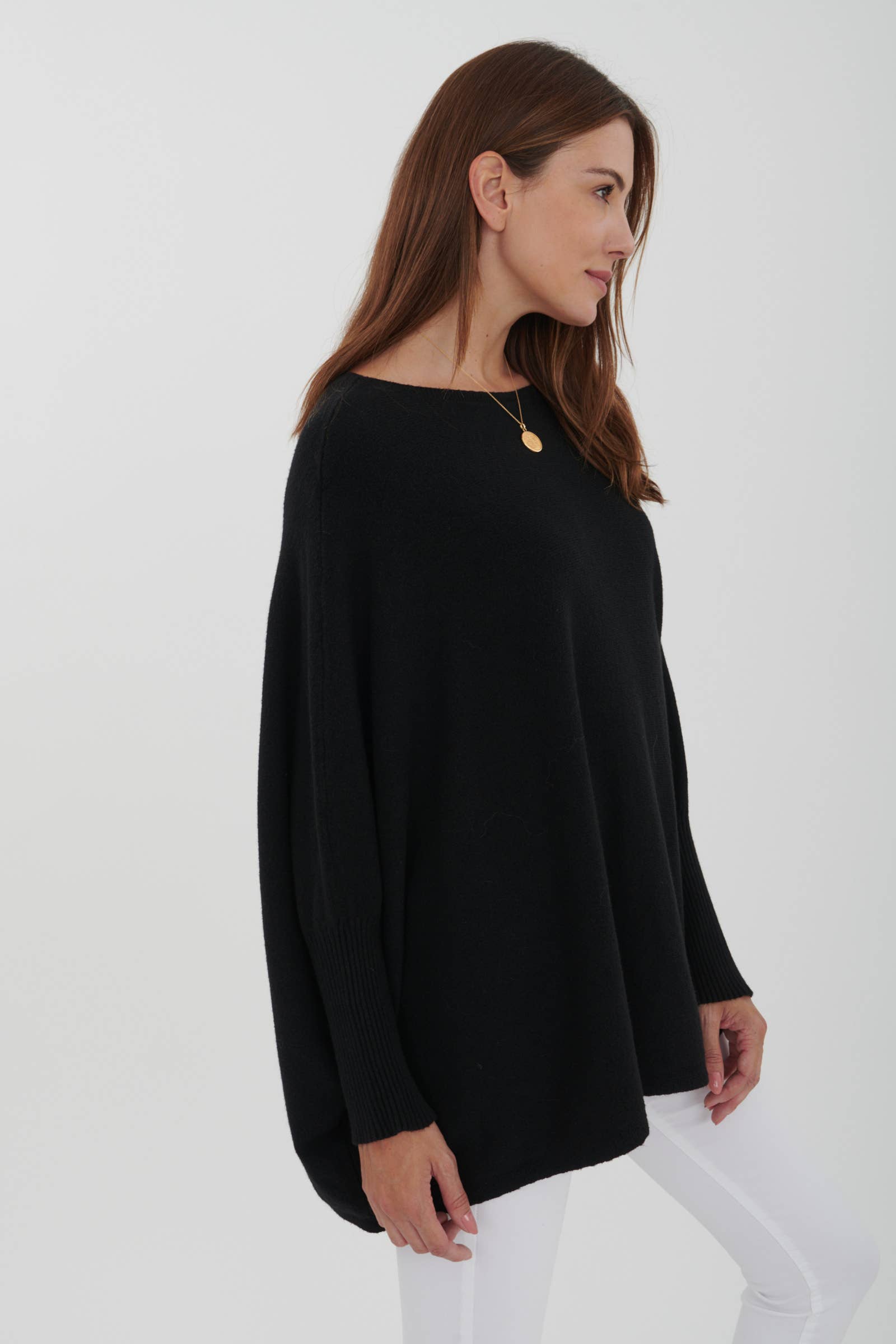 LEL-T8717 plain knit tunic sweater: Ecru / One size