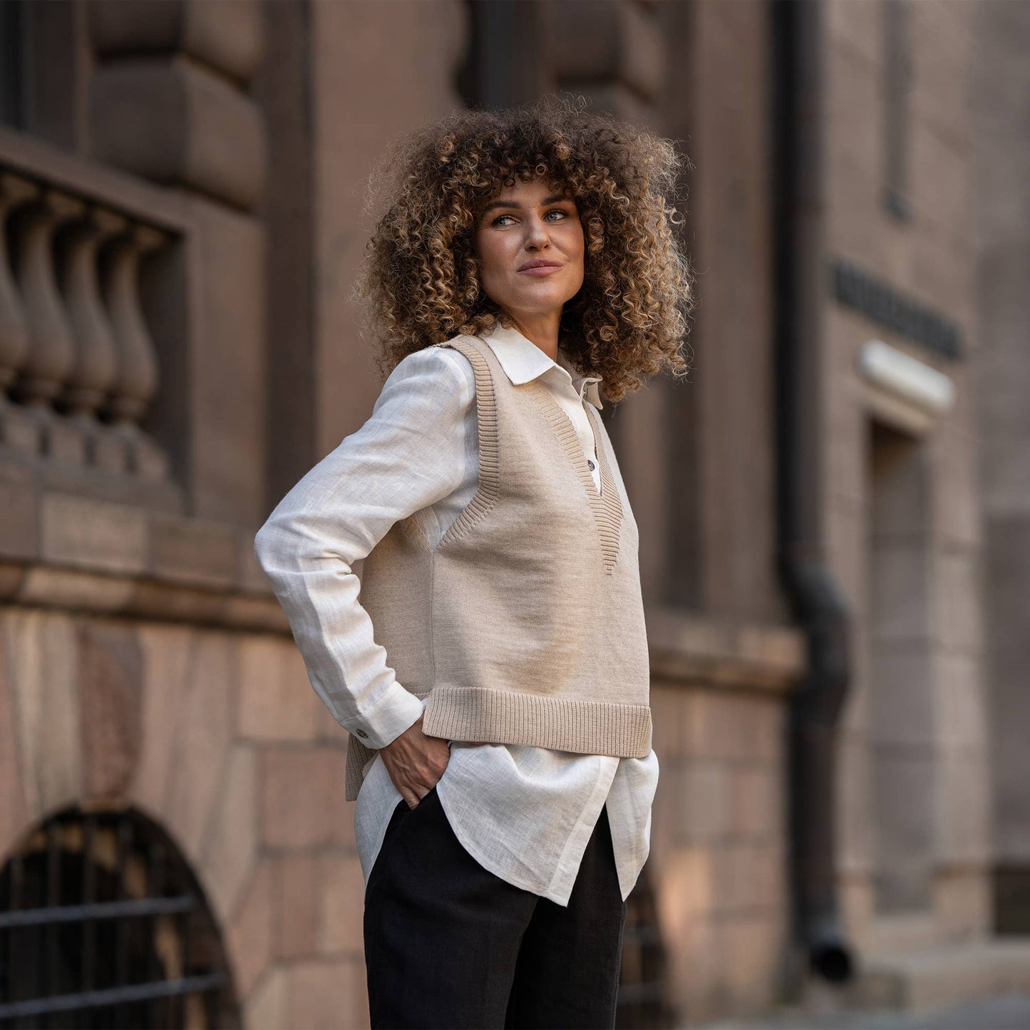 Merino Wool Vest in Beige