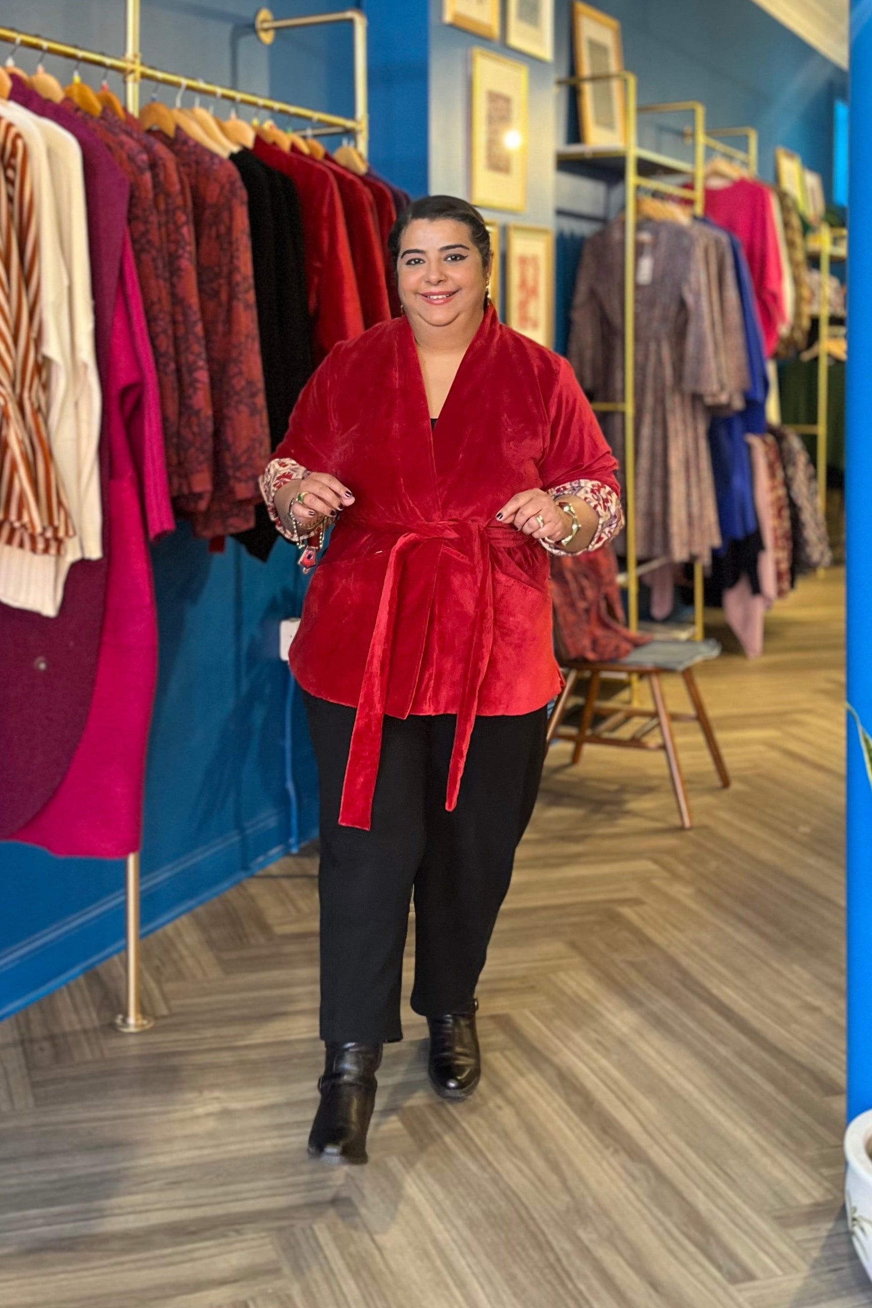 Velvet Coat in Deep Red