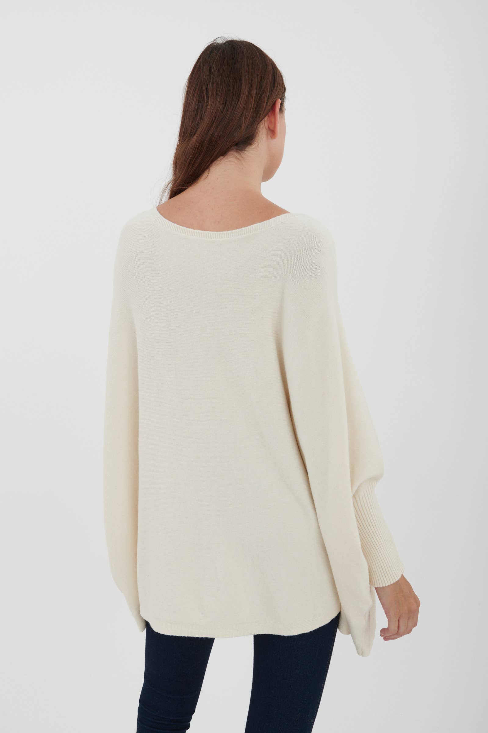 LEL-T8717 plain knit tunic sweater: Ecru / One size