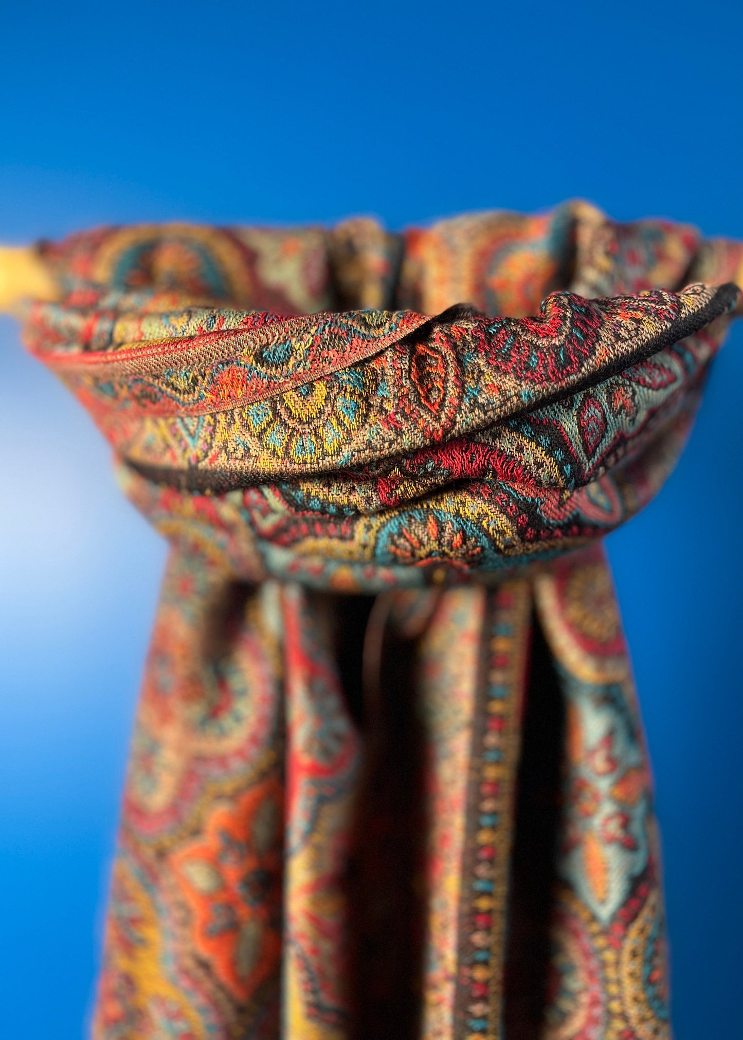 Wool Tencel Wide Scarf in Black- Pattern 1