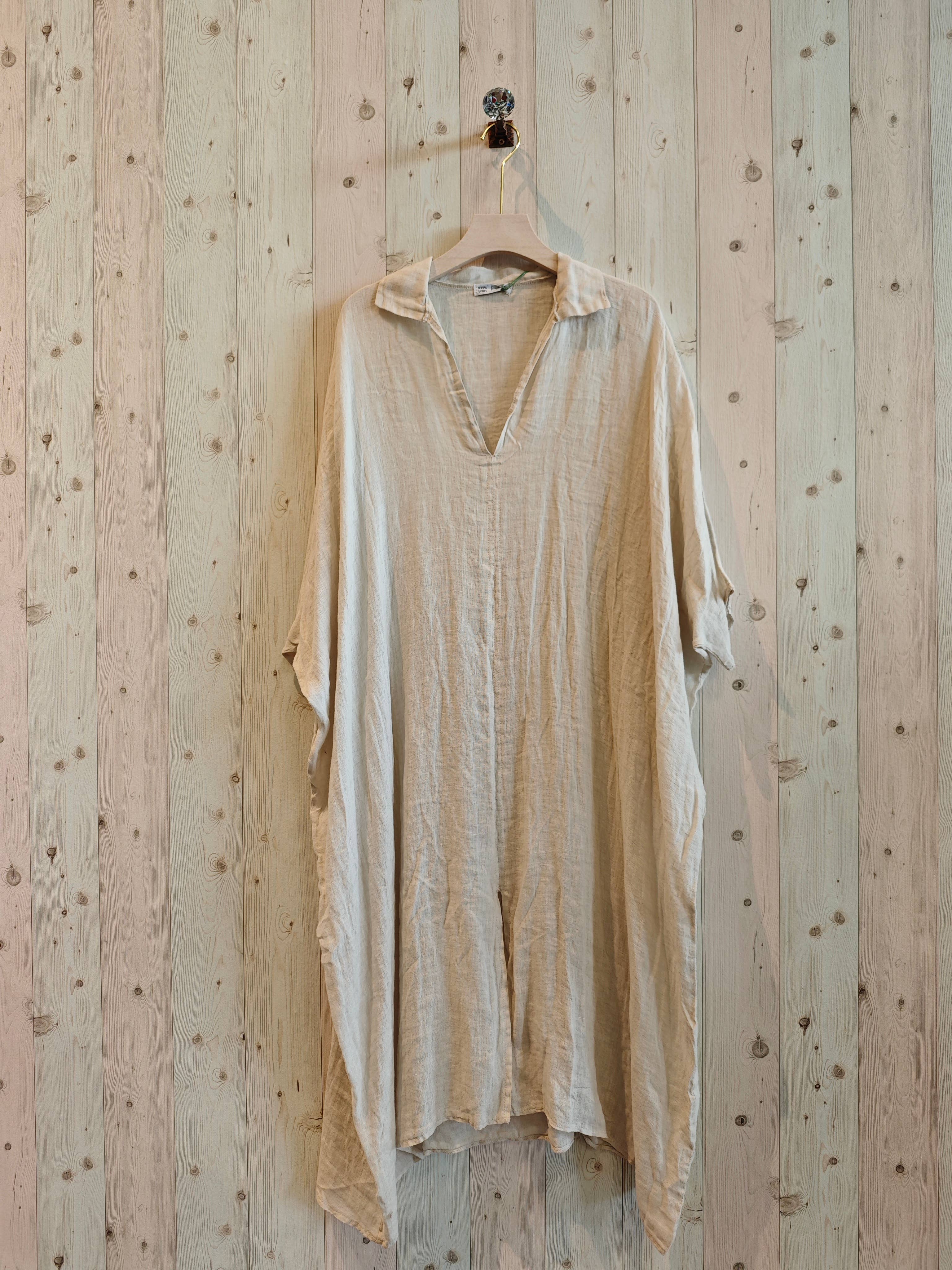 Ref-9036 Plain 100% Linen Kaftan: Pistacho
