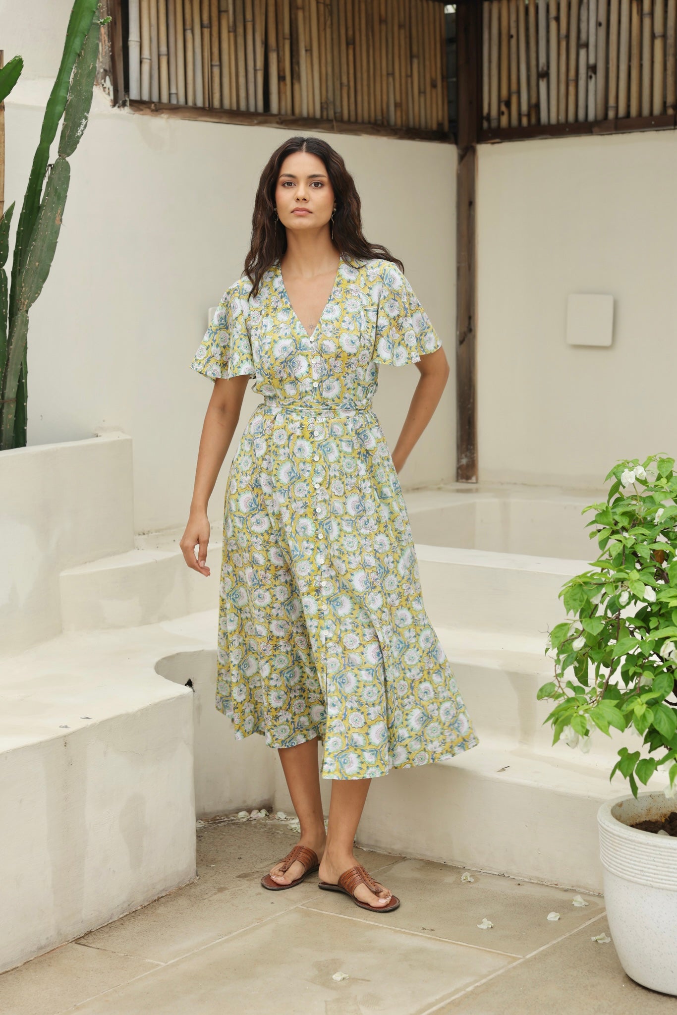 Lily Midi Dress in Yellow Happy Hatti Lily Midi Dress in Yellow Happy Hatti