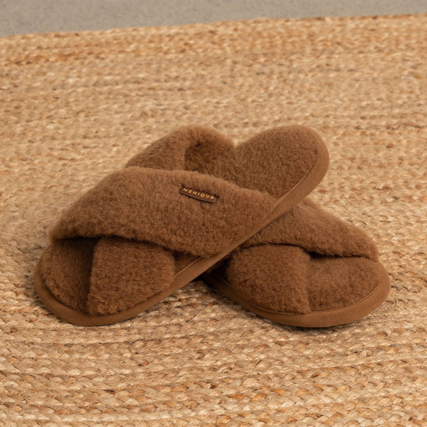 Women's Merino Cross Fluffy Slippers Brown
