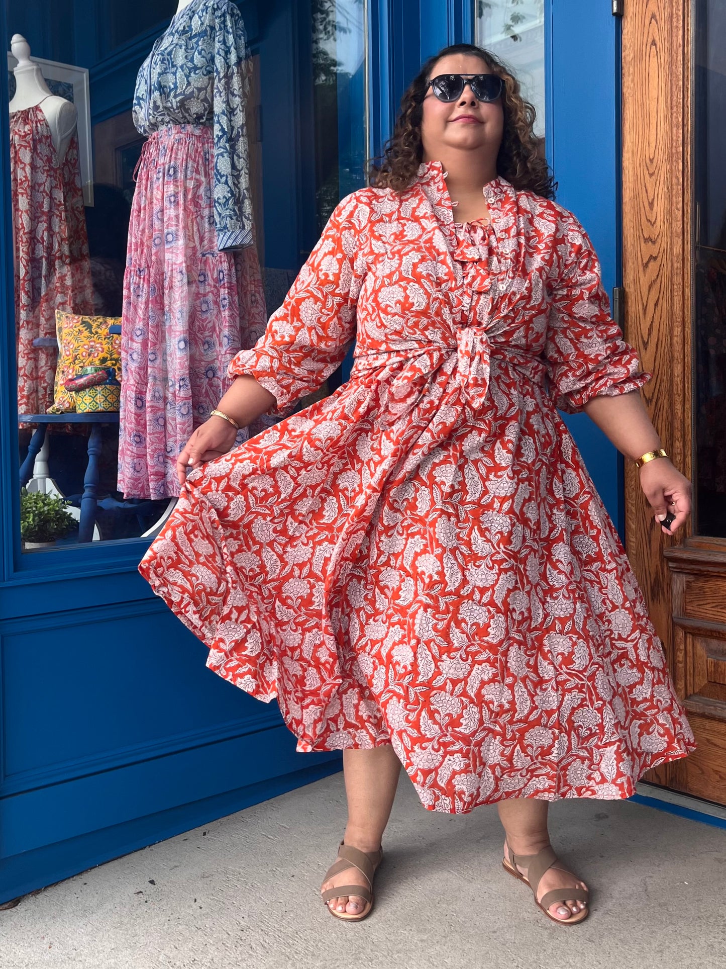 Midi Flared Dress in Orange