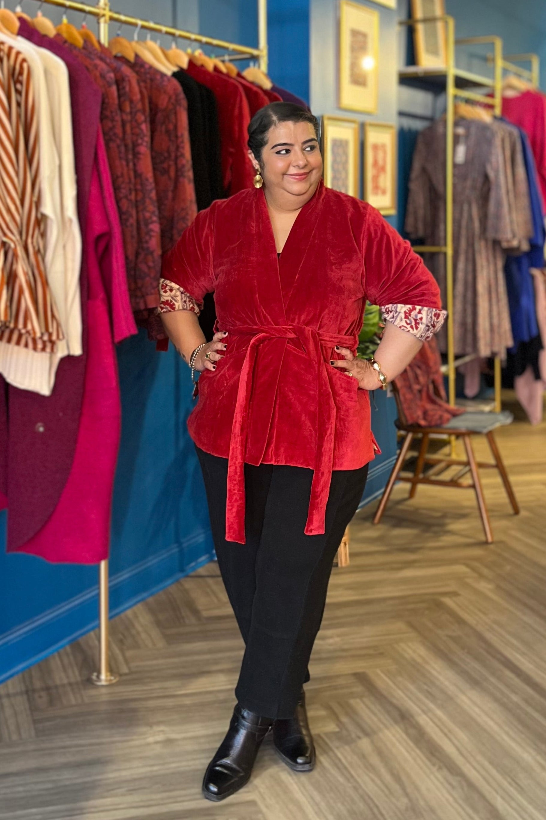 Velvet Coat in Deep Red