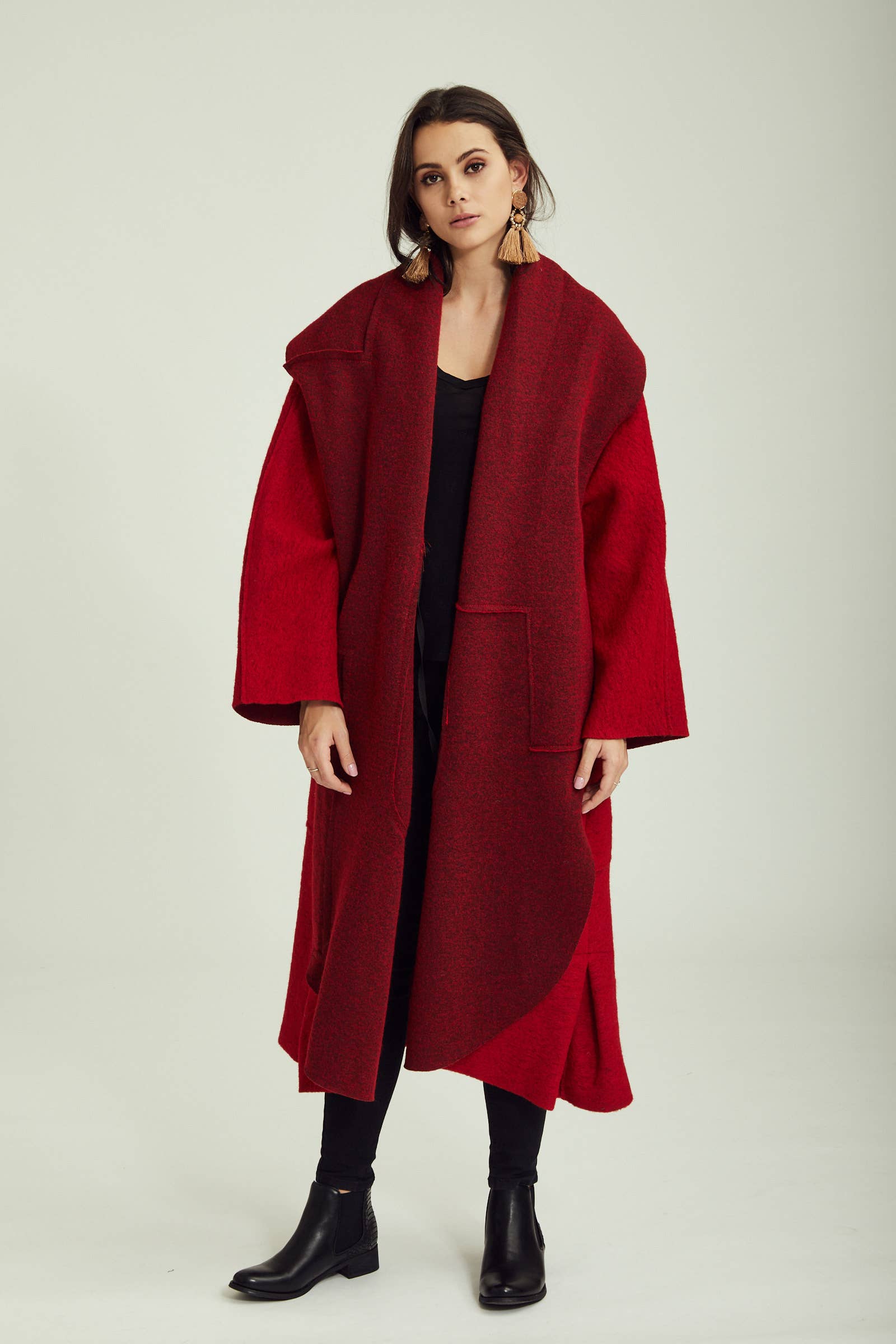 BLL-M98043 wool coat: Persimmon / One size