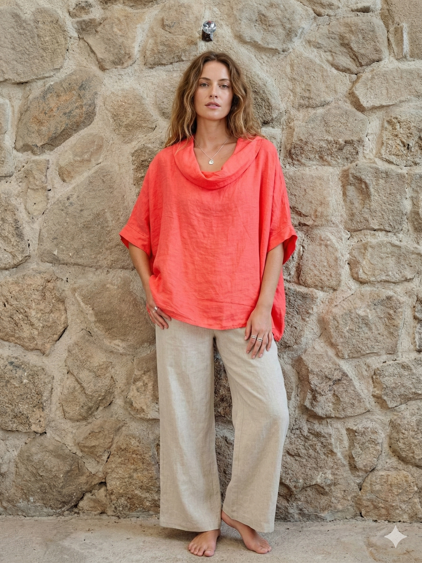 Ref-12238 100% LINEN SHORT-SLEEVE BOAT-NECK BLOUSE: Yellow