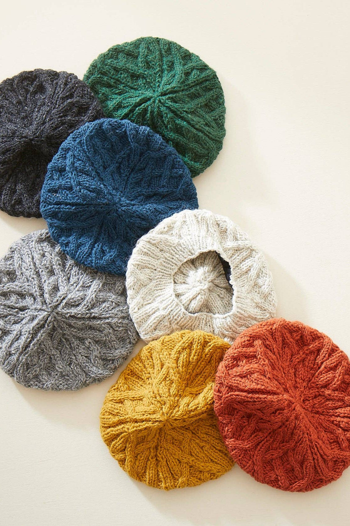 Cable Knit Wool Beret Hat in Rust Orange