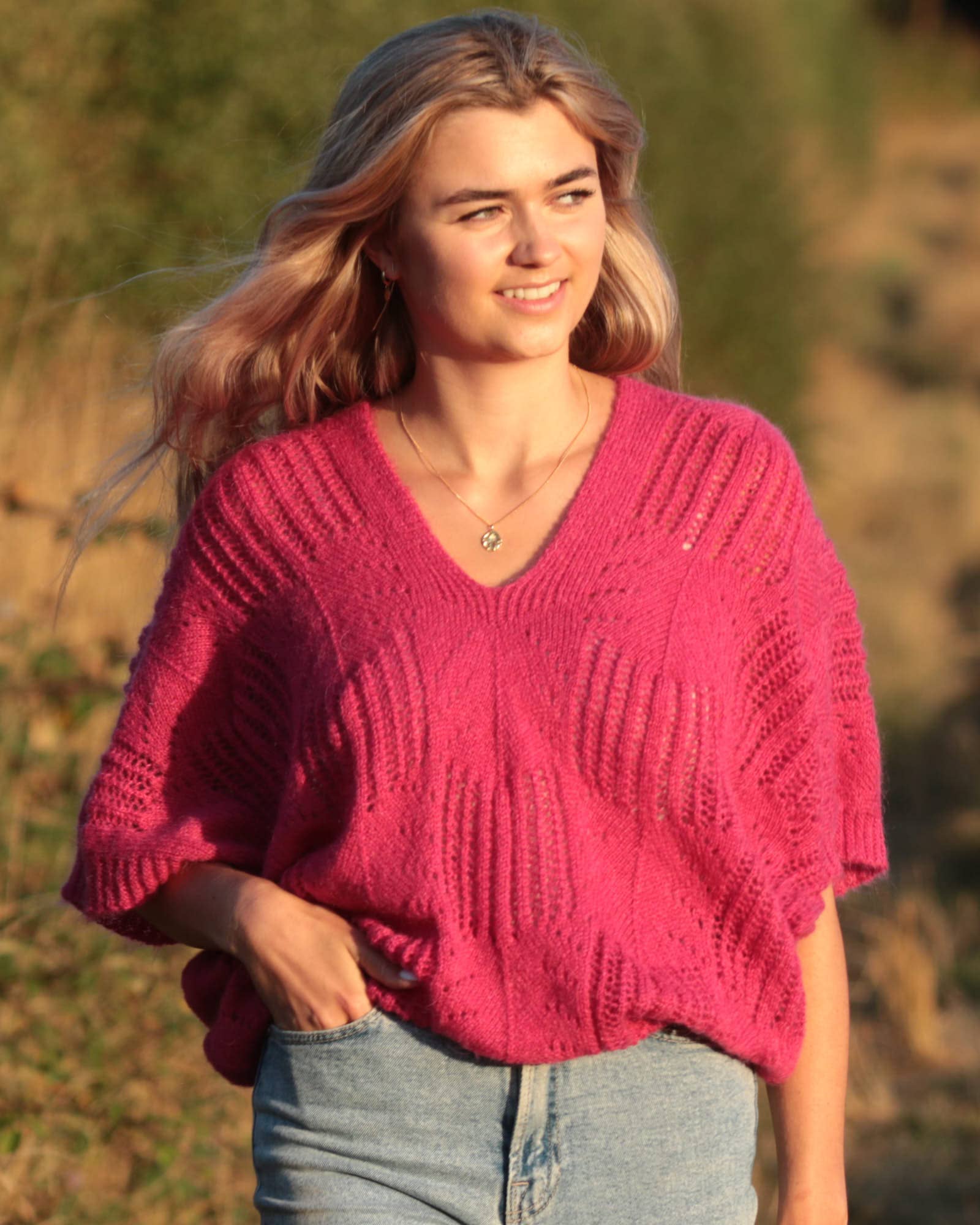 V Neck Mohair Blend Tunic: Autumn Red