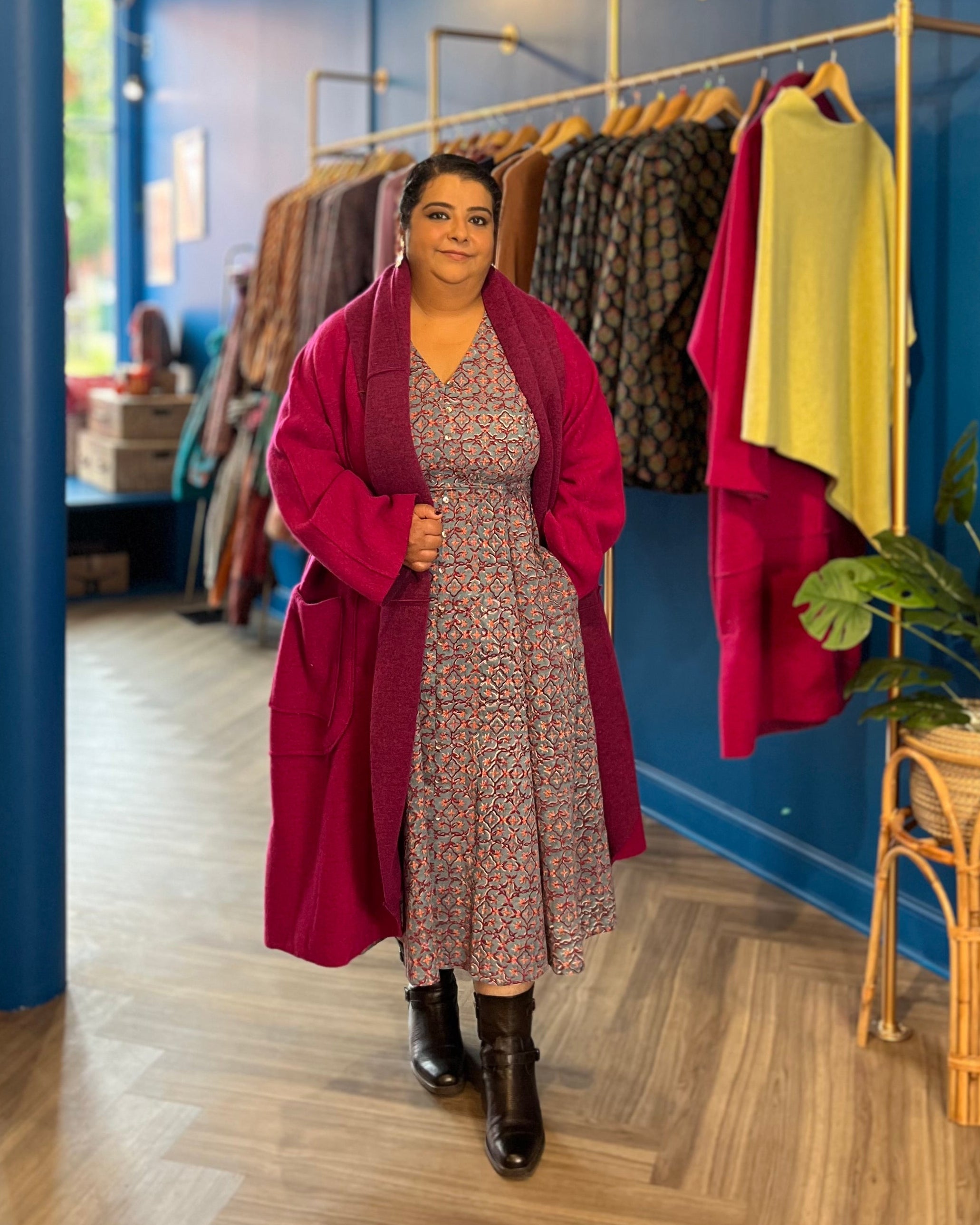 Wool Coat in Fuchsia