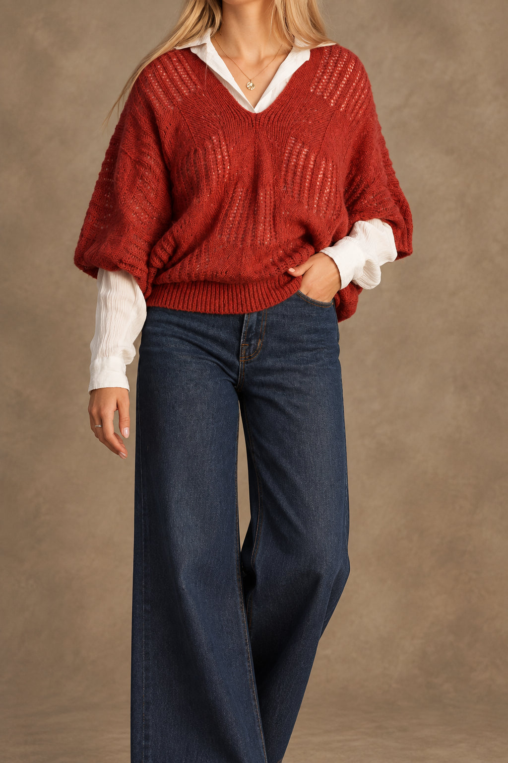 Mohair Blend Sweater Top in Burnt Orange