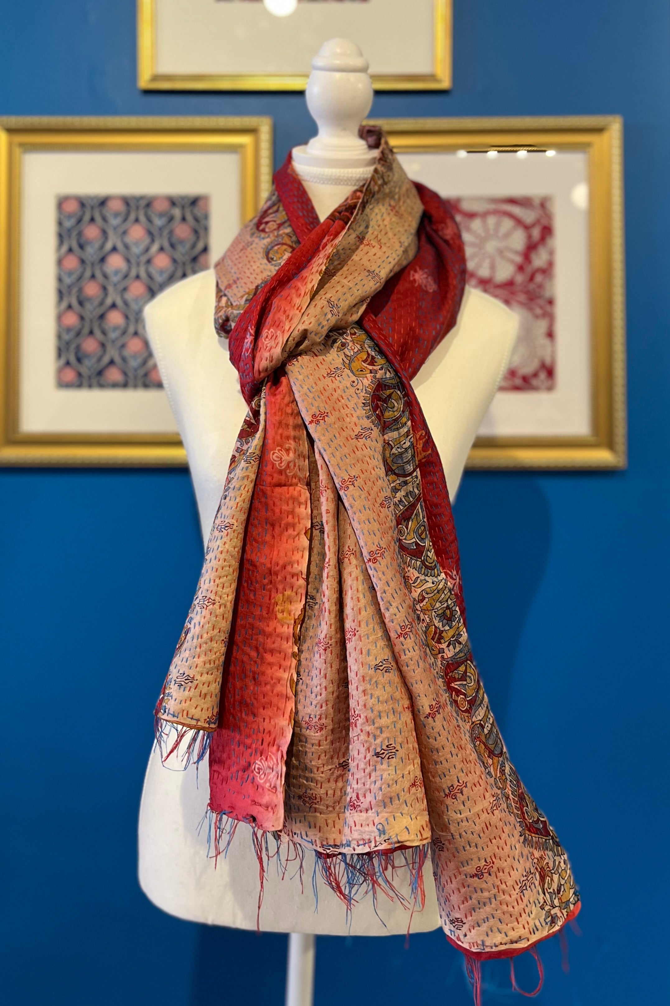 Silk/Silk Blend Kantha Scarf - Pattern 5