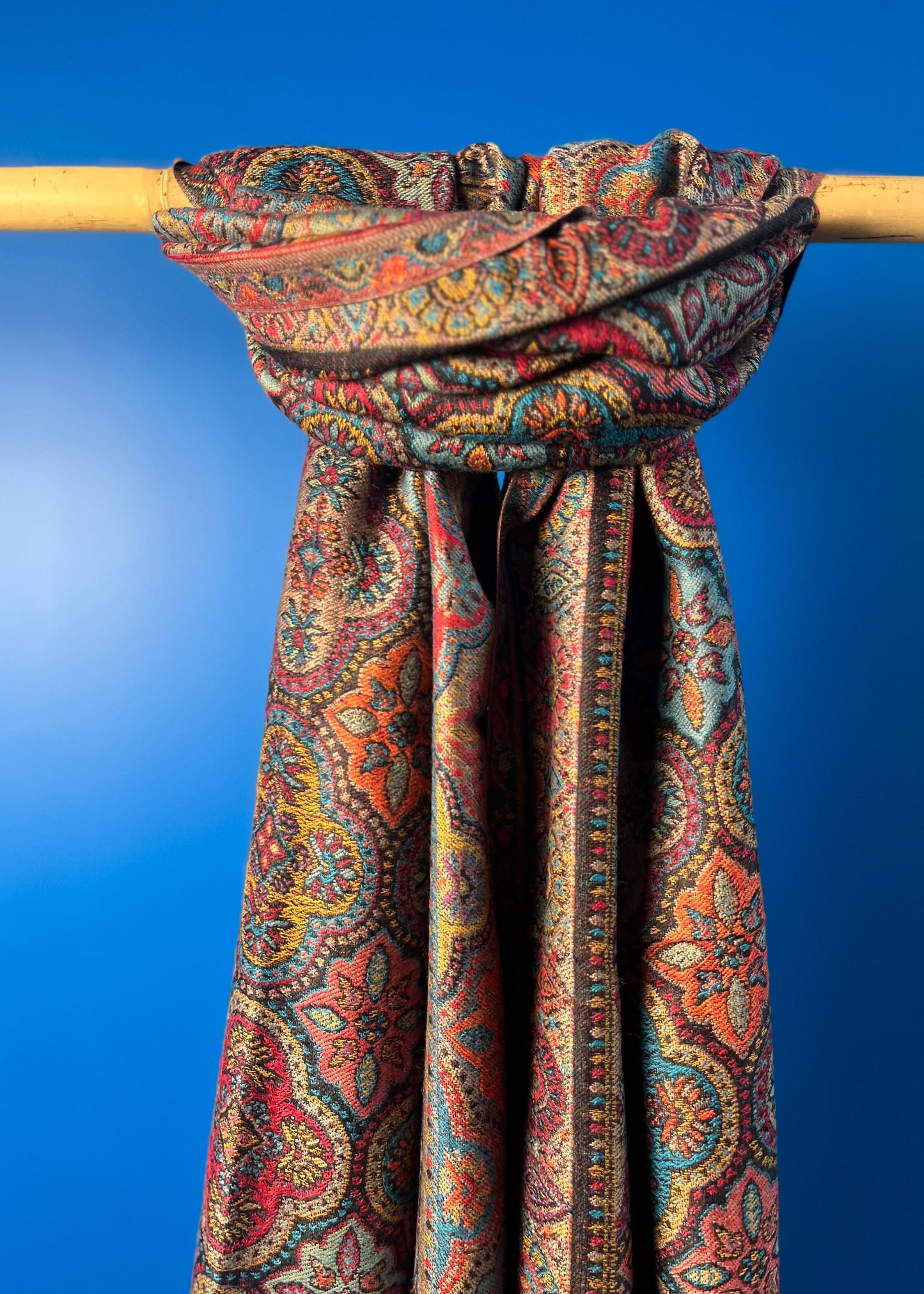 Wool Tencel Wide Scarf in Black- Pattern 1