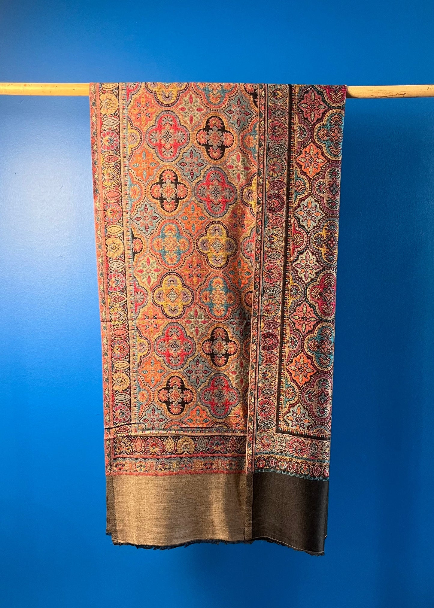 Wool Tencel Wide Scarf in Black- Pattern 1