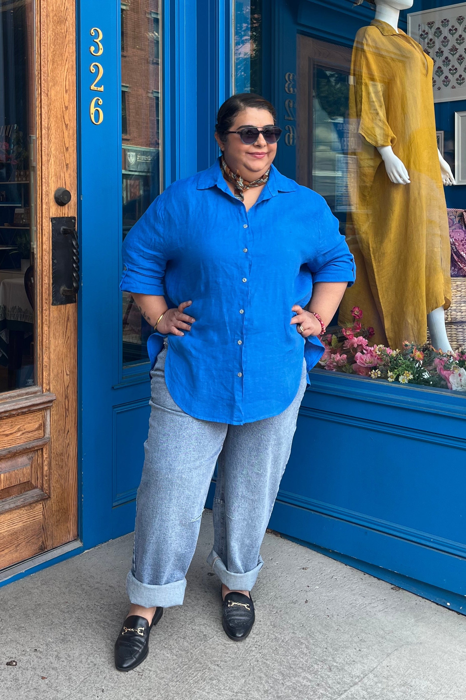 Oversized Vibrant Blue Linen Blouse