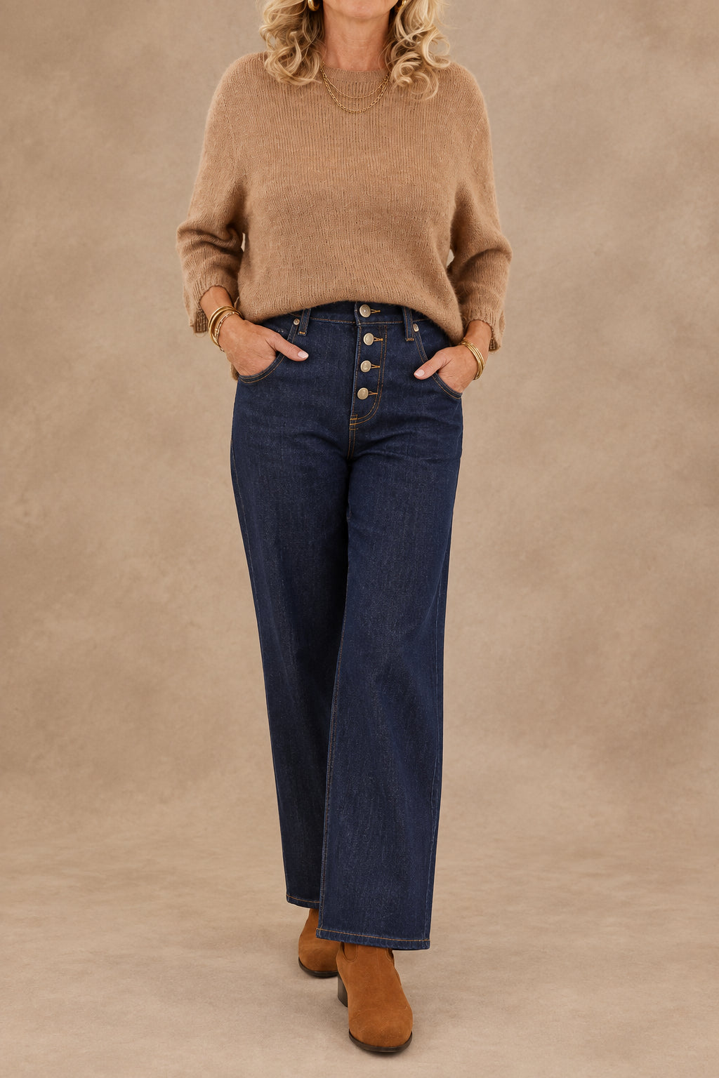 Alpaca Blend Round Neck Sweater in Truffle
