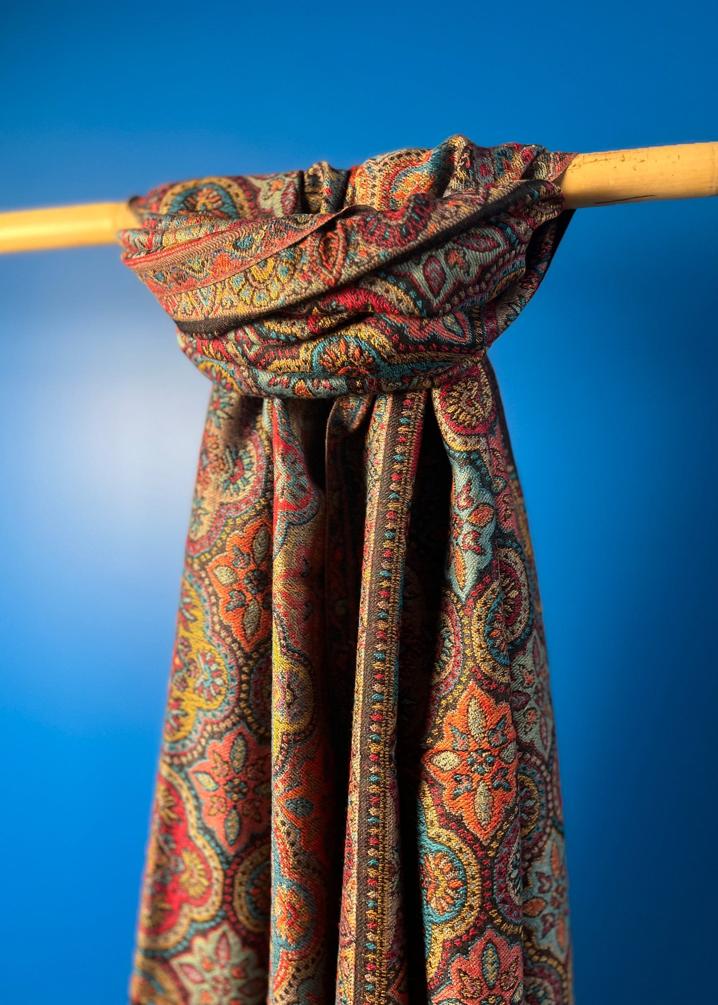 Wool Tencel Wide Scarf in Black- Pattern 1