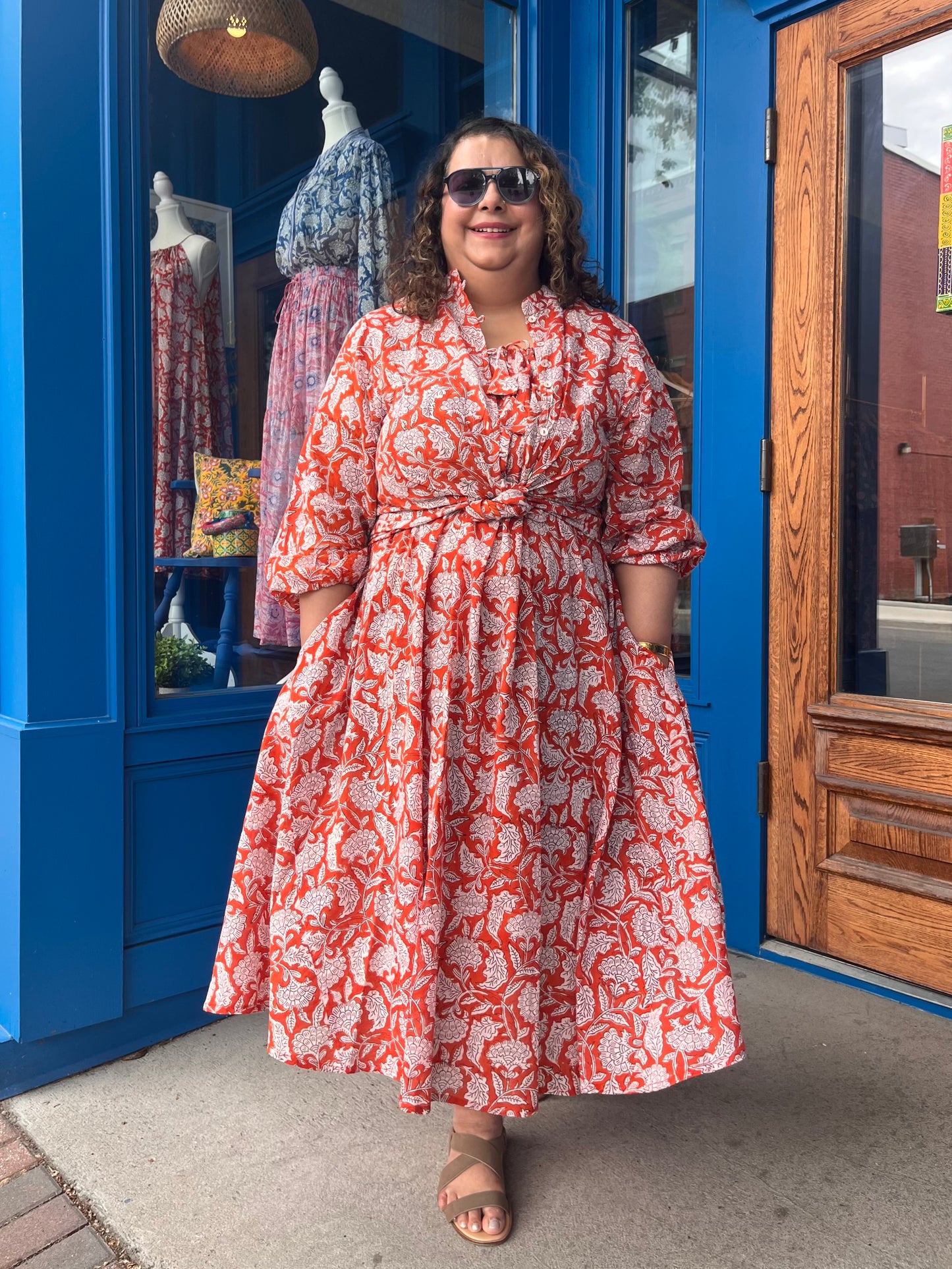 Midi Flared Dress in Orange