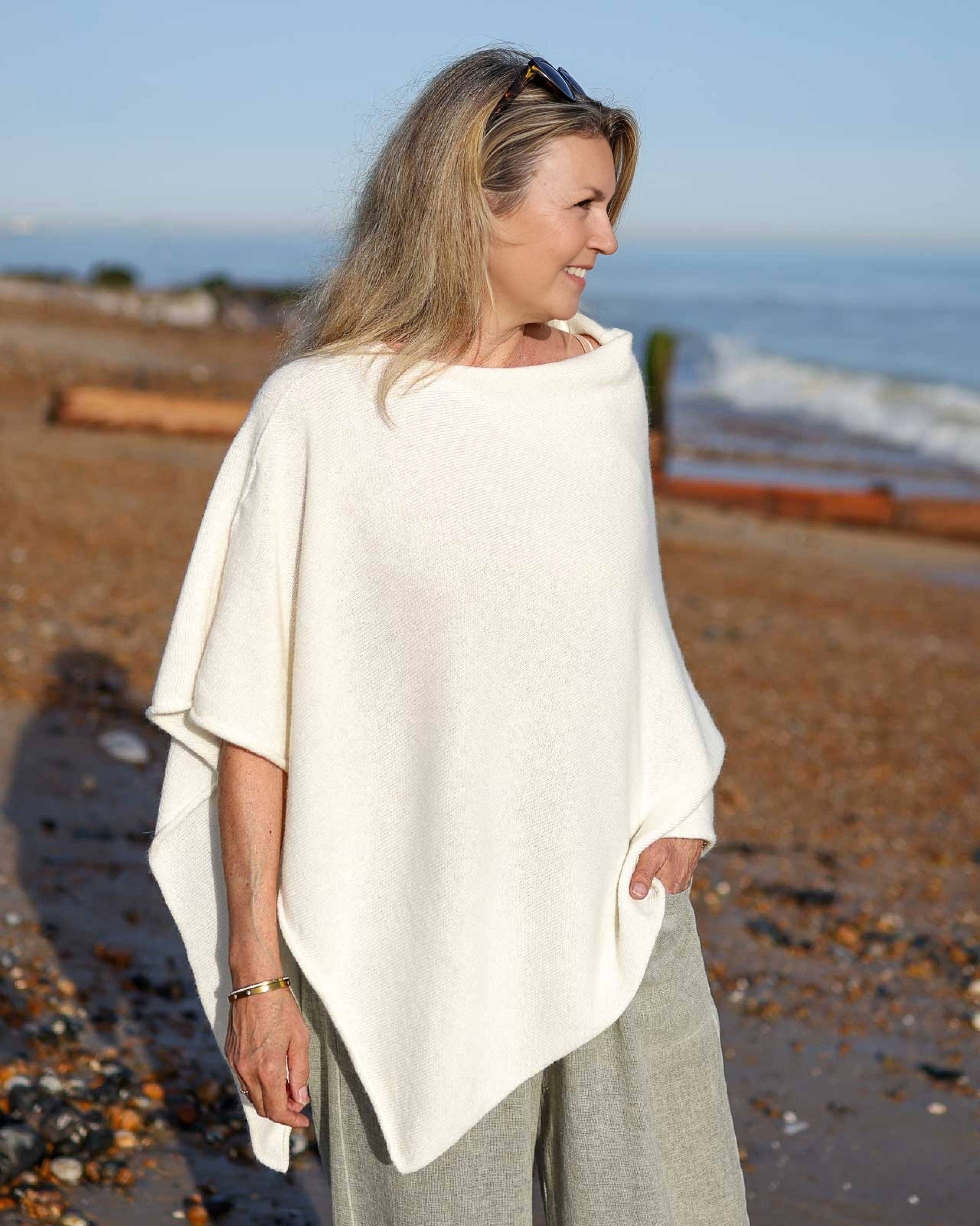 Cashmere Blend Poncho: Azure Blue