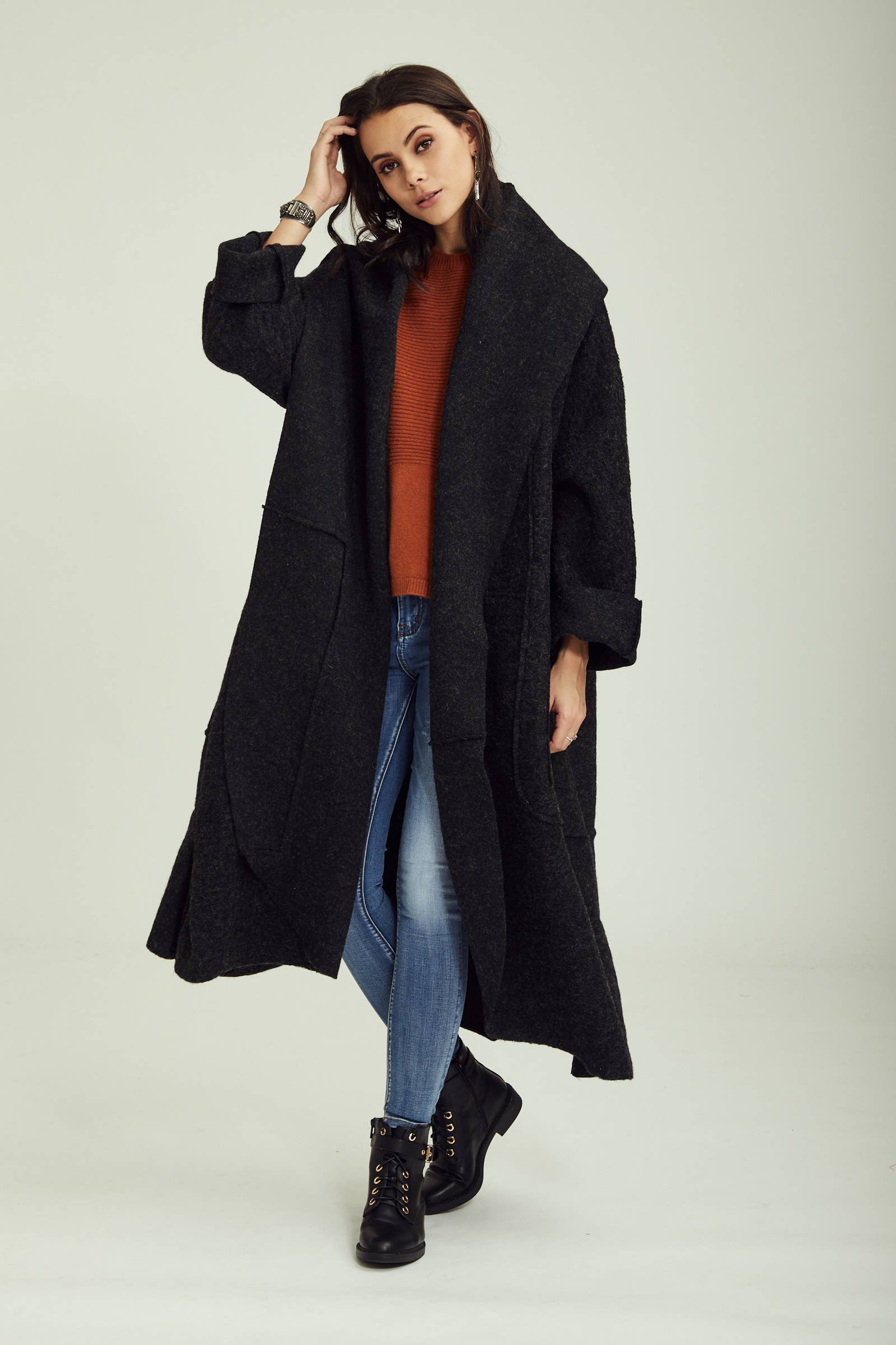 BLL-M98043 wool coat: Persimmon / One size