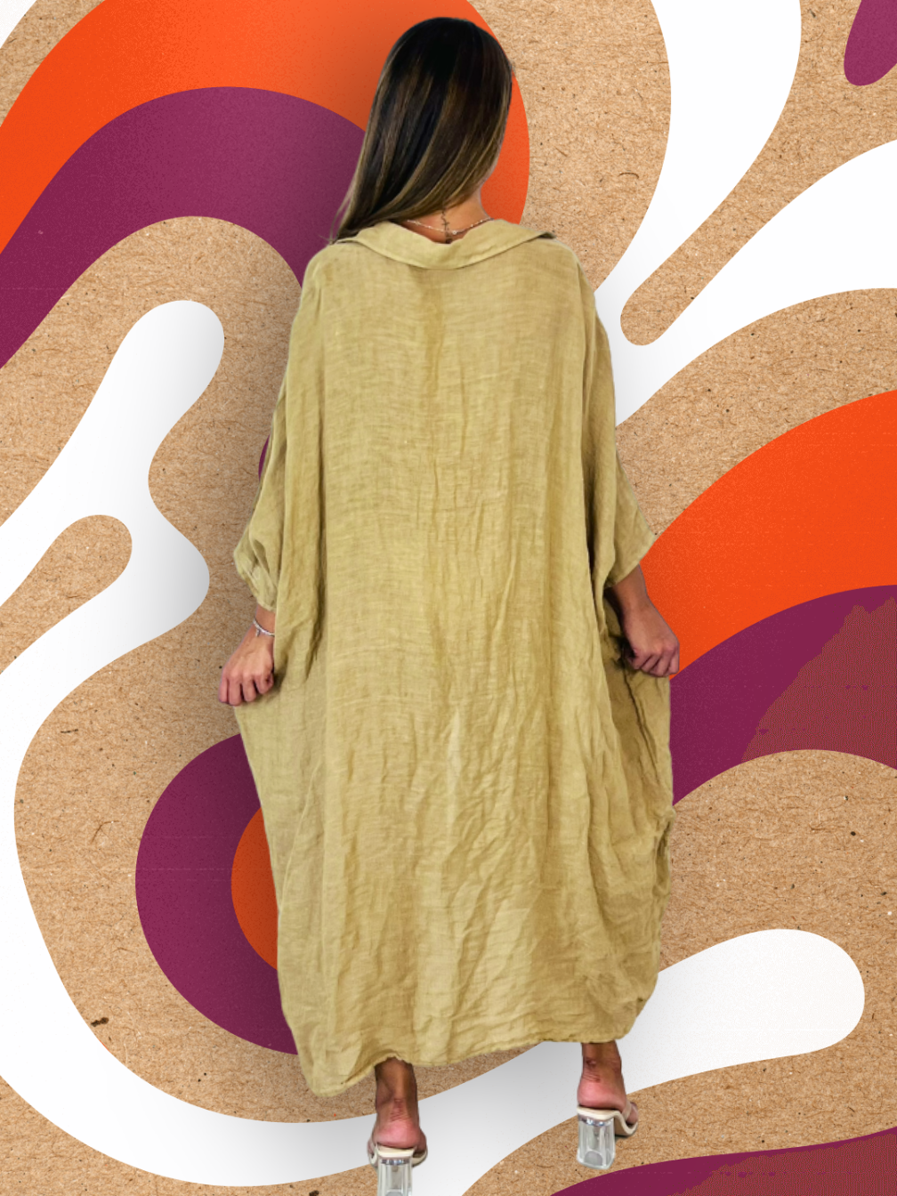 Ref-9036 Plain 100% Linen Kaftan: BLACK