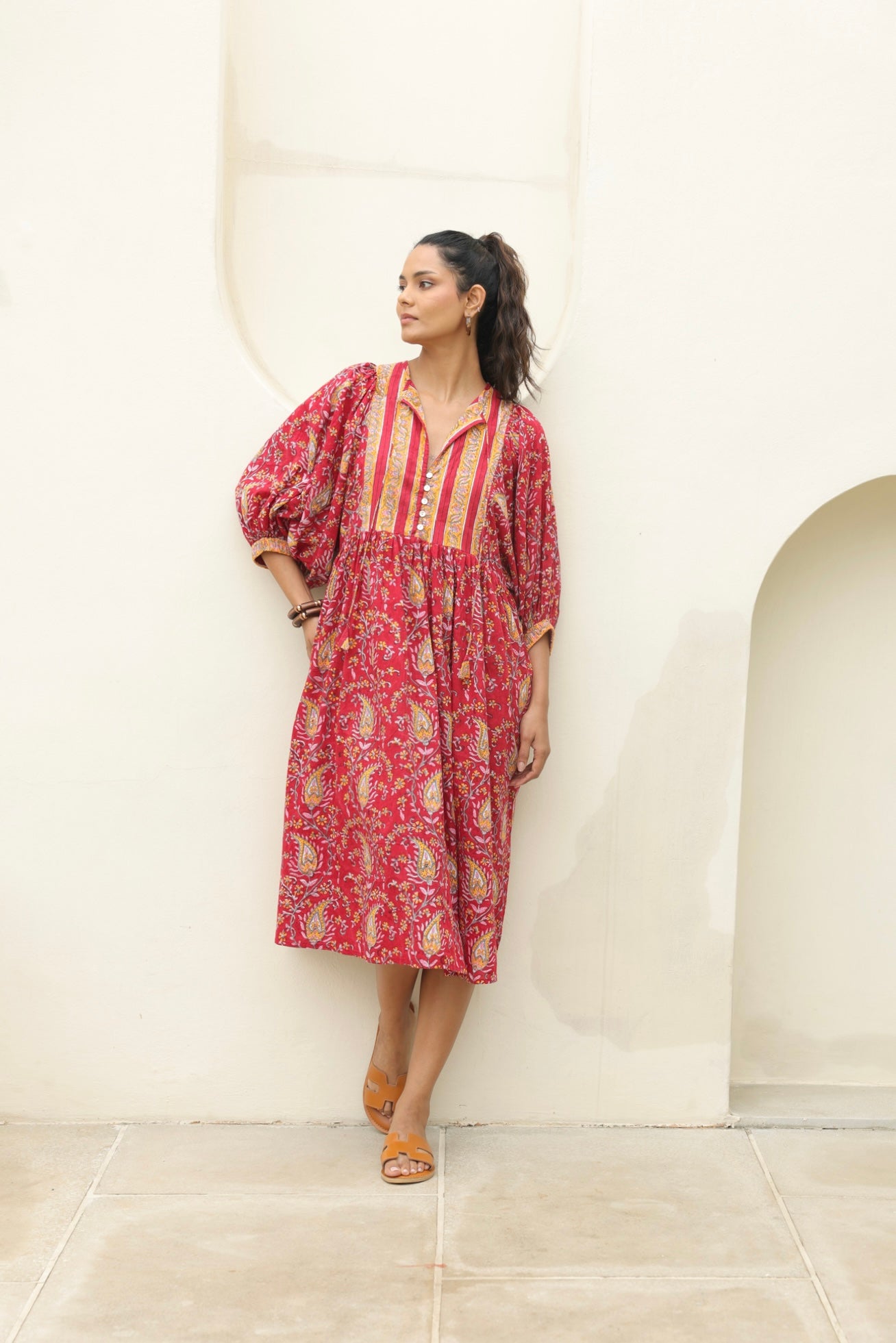Tulip Midi Dress in Red