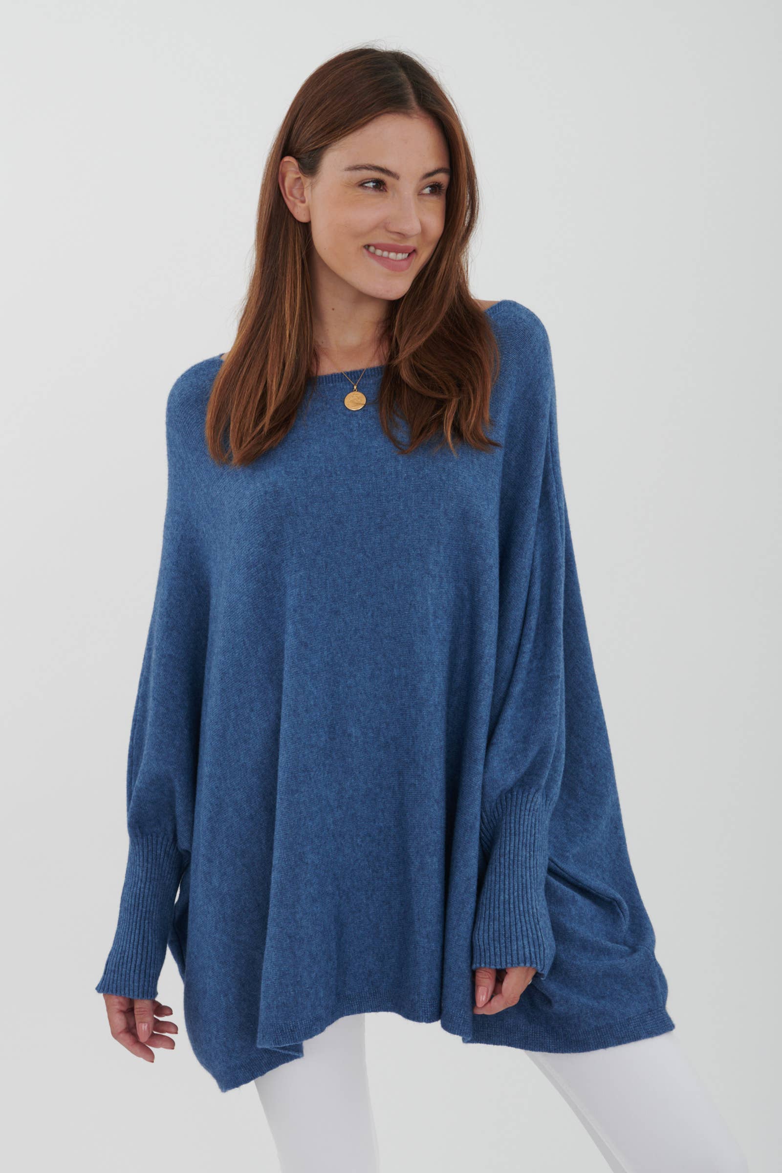 LEL-T8717 plain knit tunic sweater: Ecru / One size