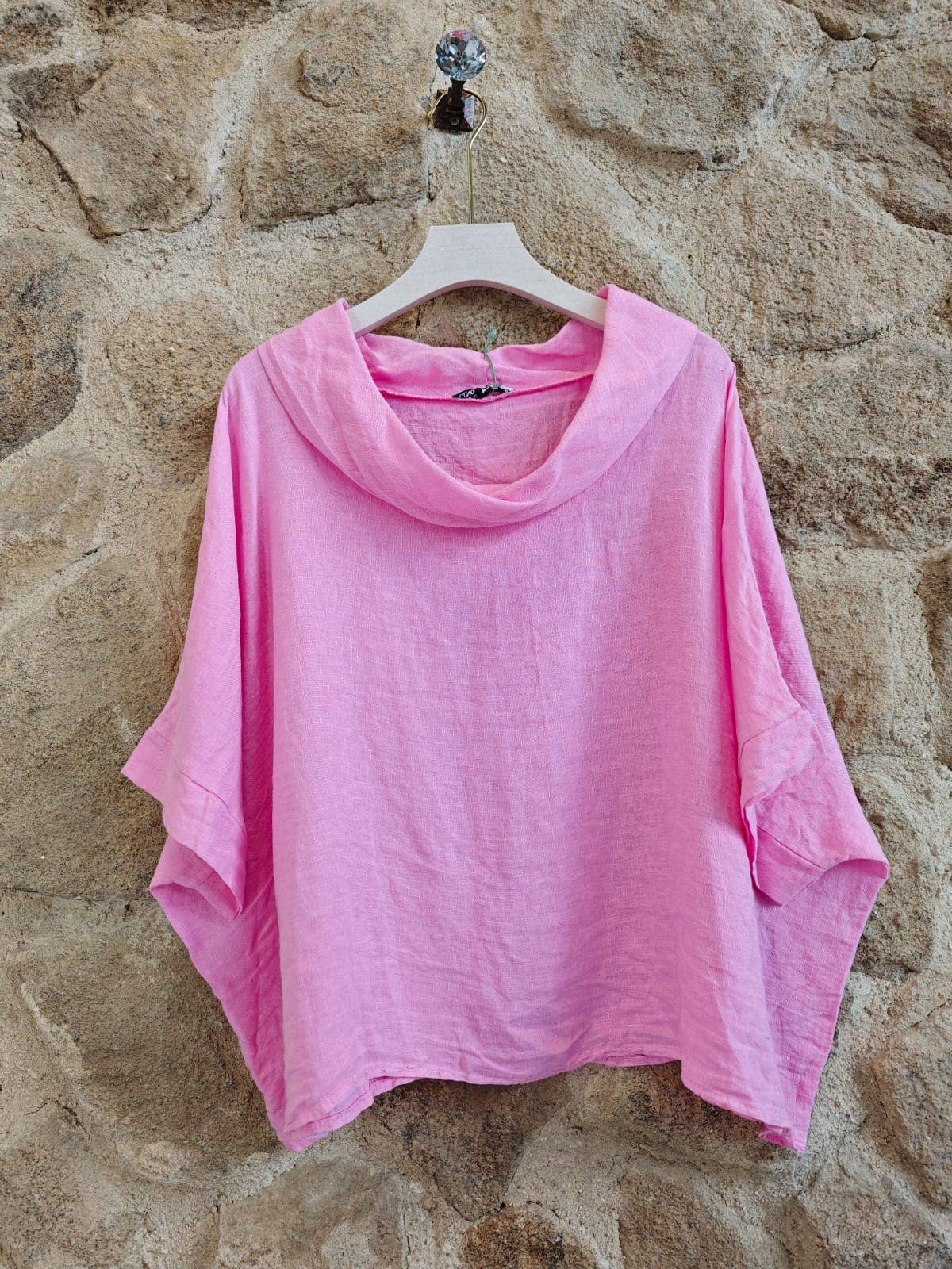 Ref-12238 100% LINEN SHORT-SLEEVE BOAT-NECK BLOUSE: Yellow