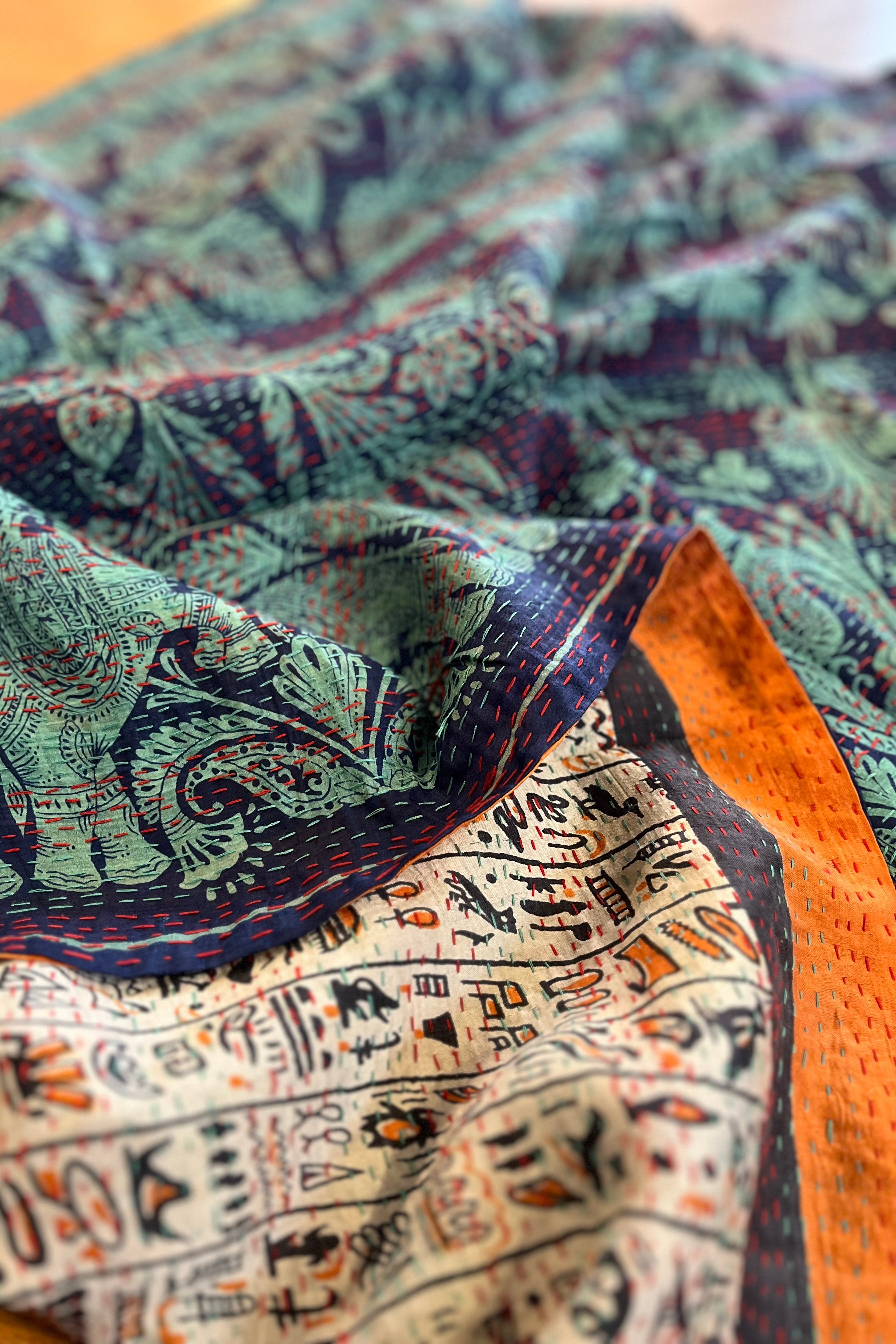 Silk/Silk Blend Kantha Scarf - Pattern 7