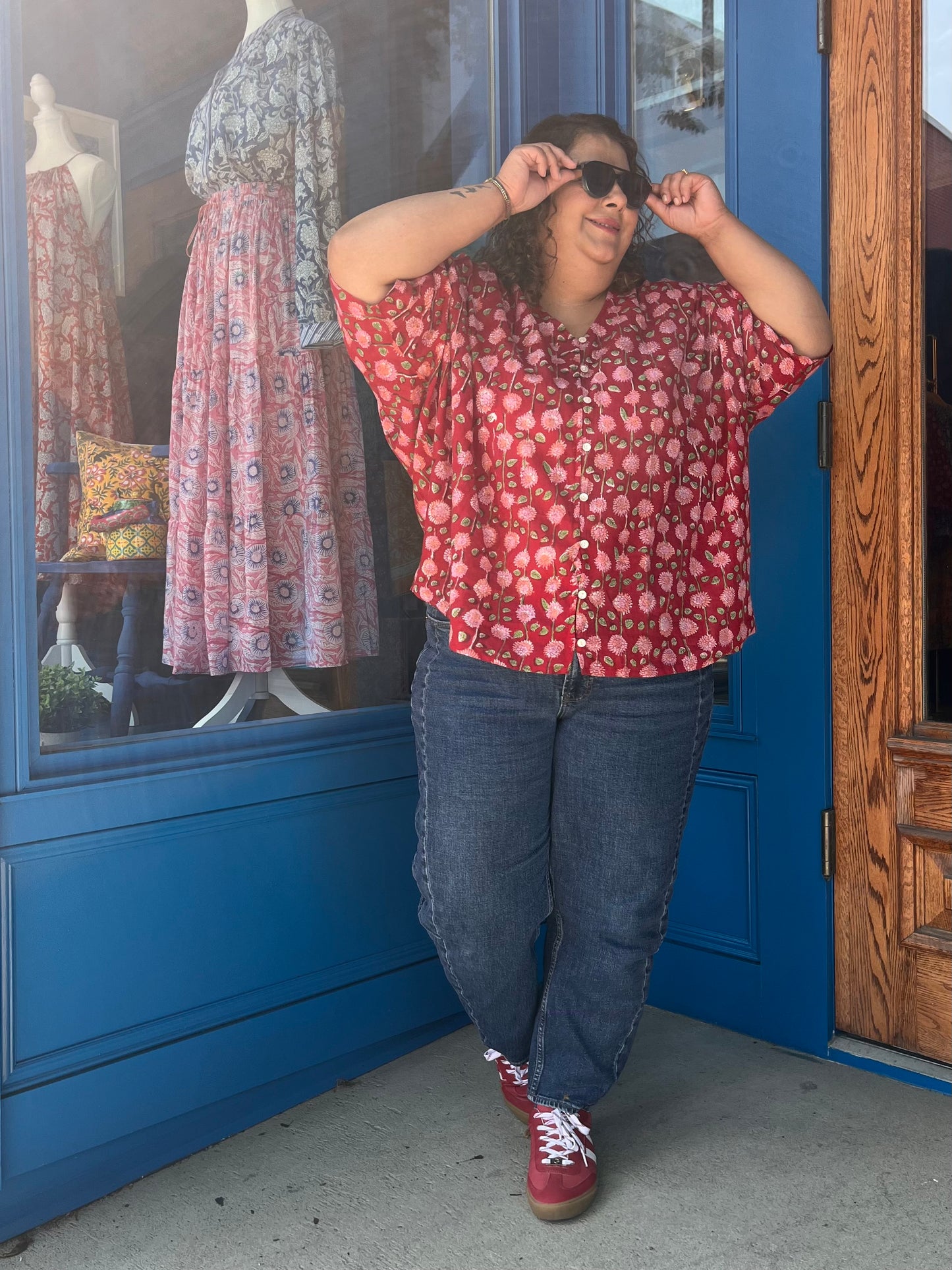 V-Neck Button Front Blouse