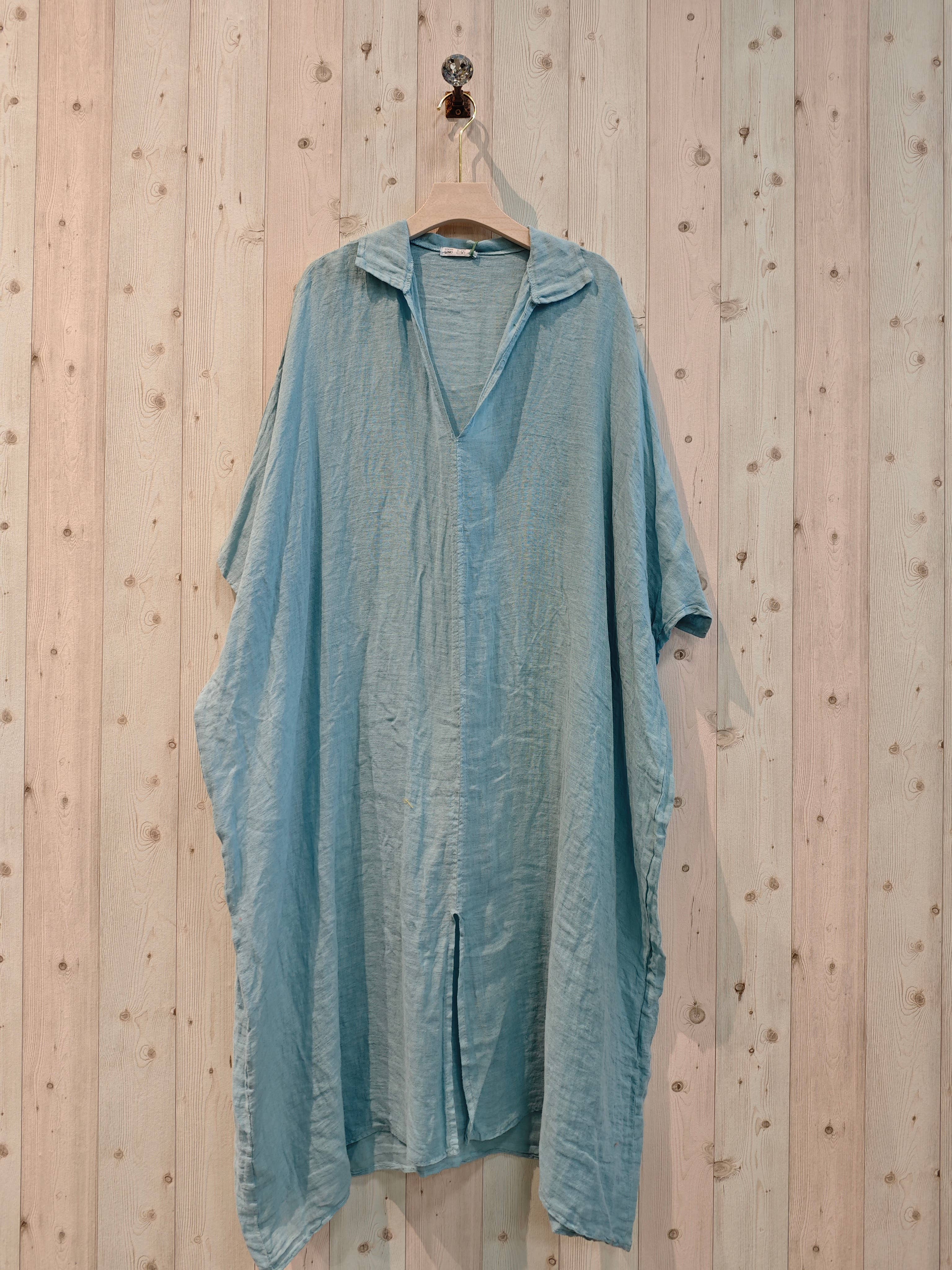 Ref-9036 Plain 100% Linen Kaftan: BLACK