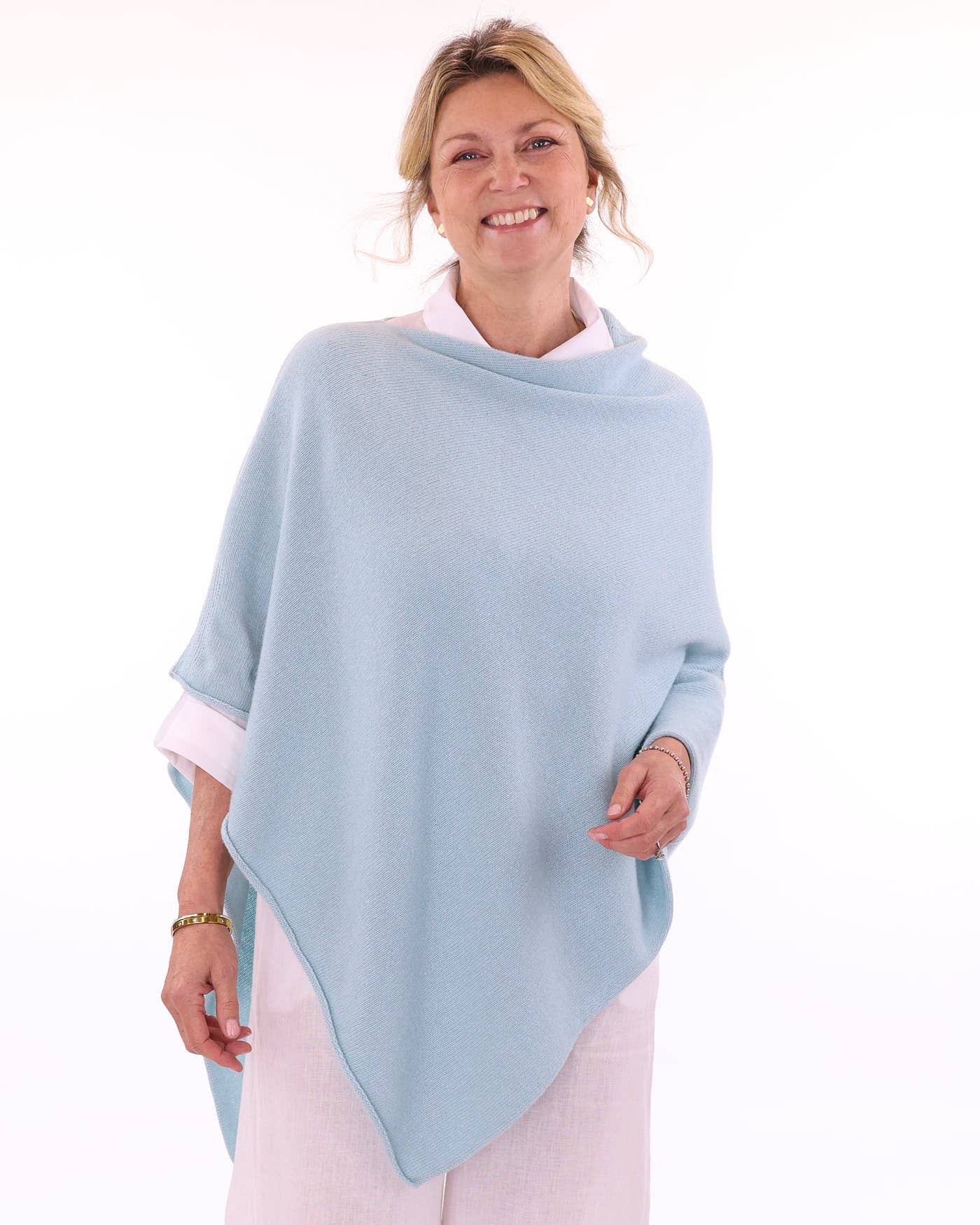 Cashmere Blend Poncho: Azure Blue
