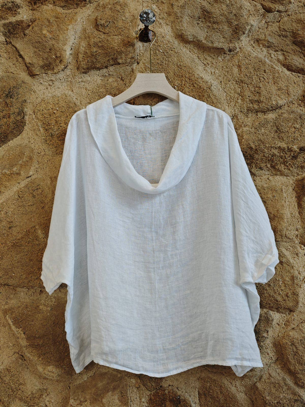 Ref-12238 100% LINEN SHORT-SLEEVE BOAT-NECK BLOUSE: Yellow