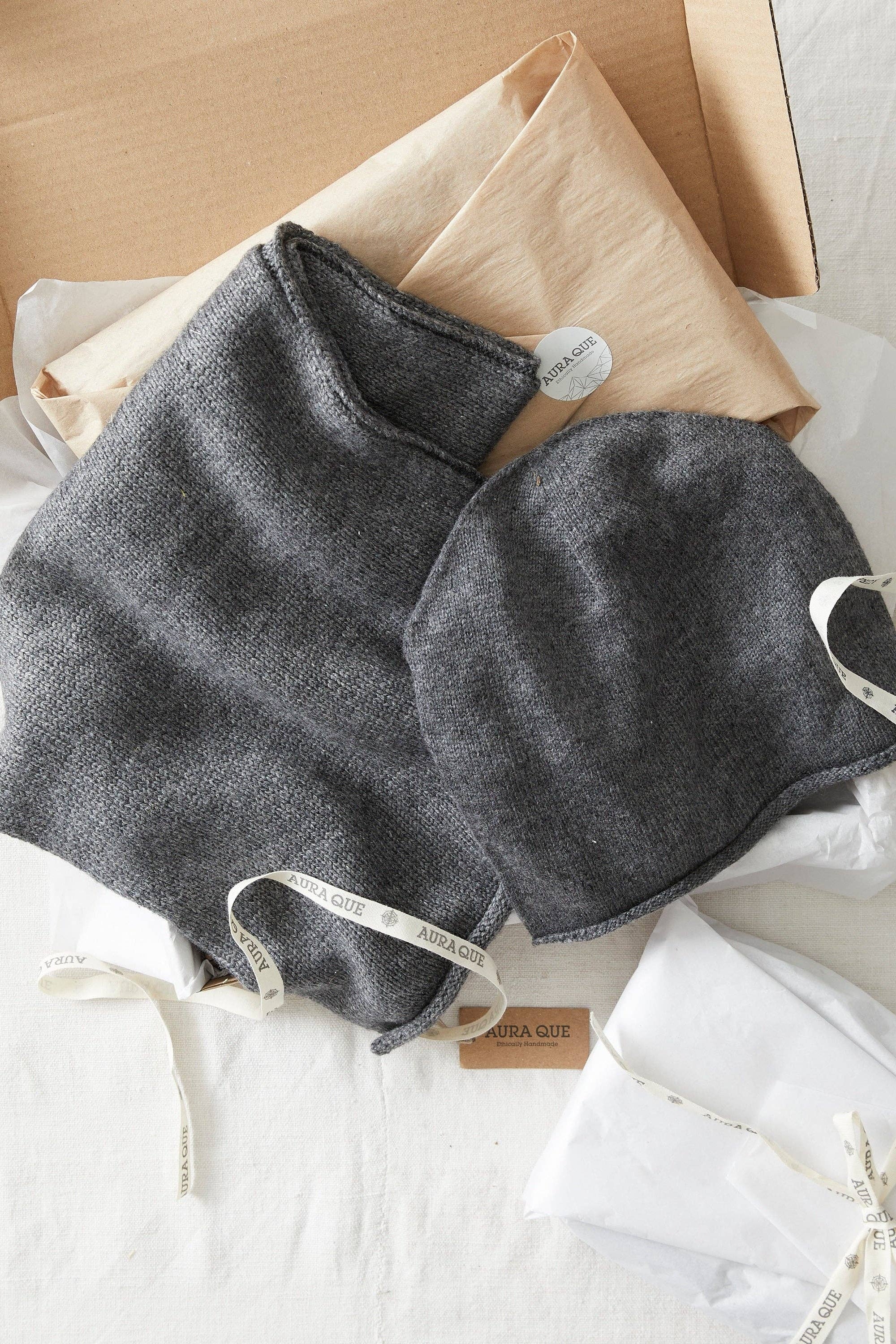 Merino Blend Beanie Hat in Charcoal Grey