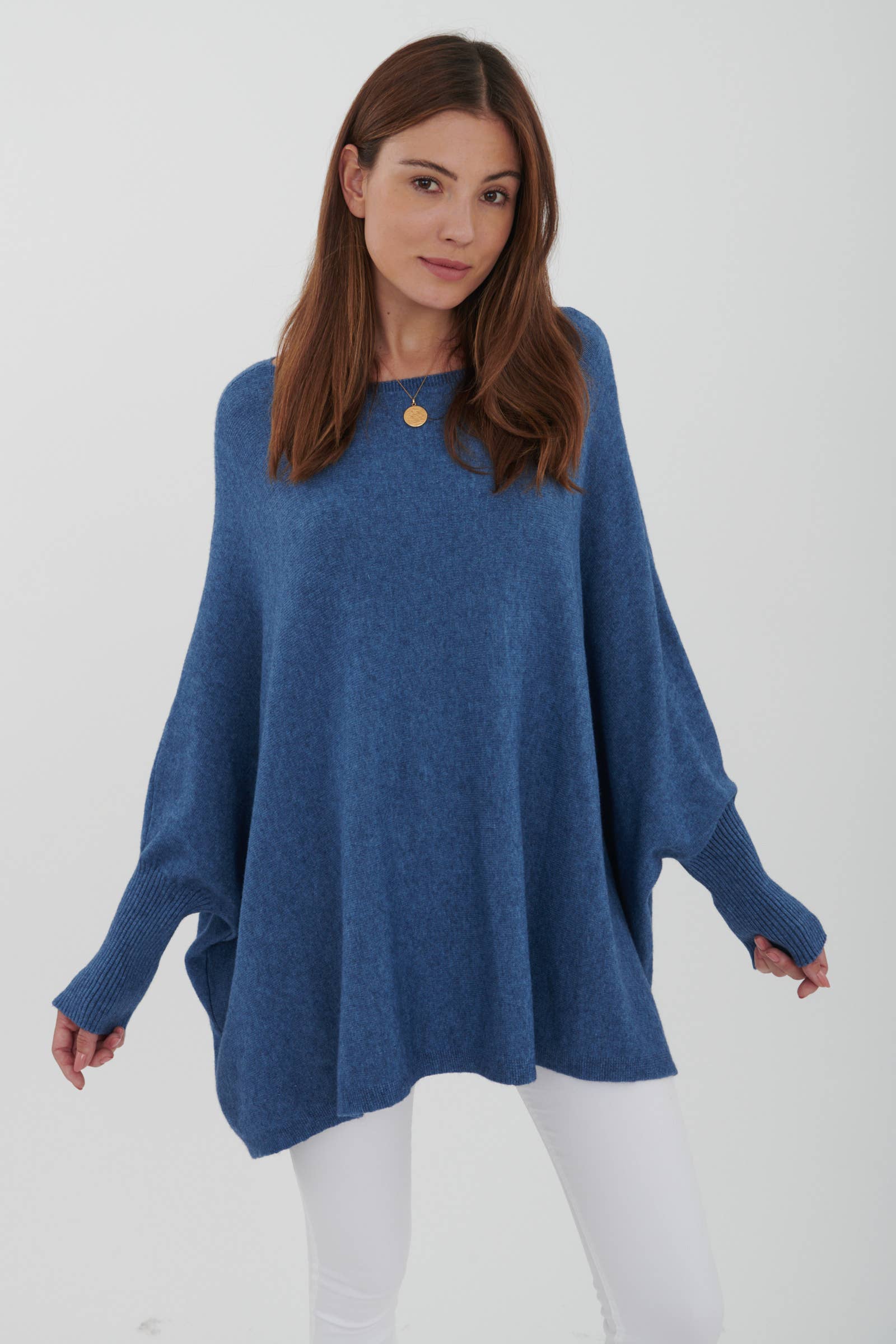 LEL-T8717 plain knit tunic sweater: Ecru / One size