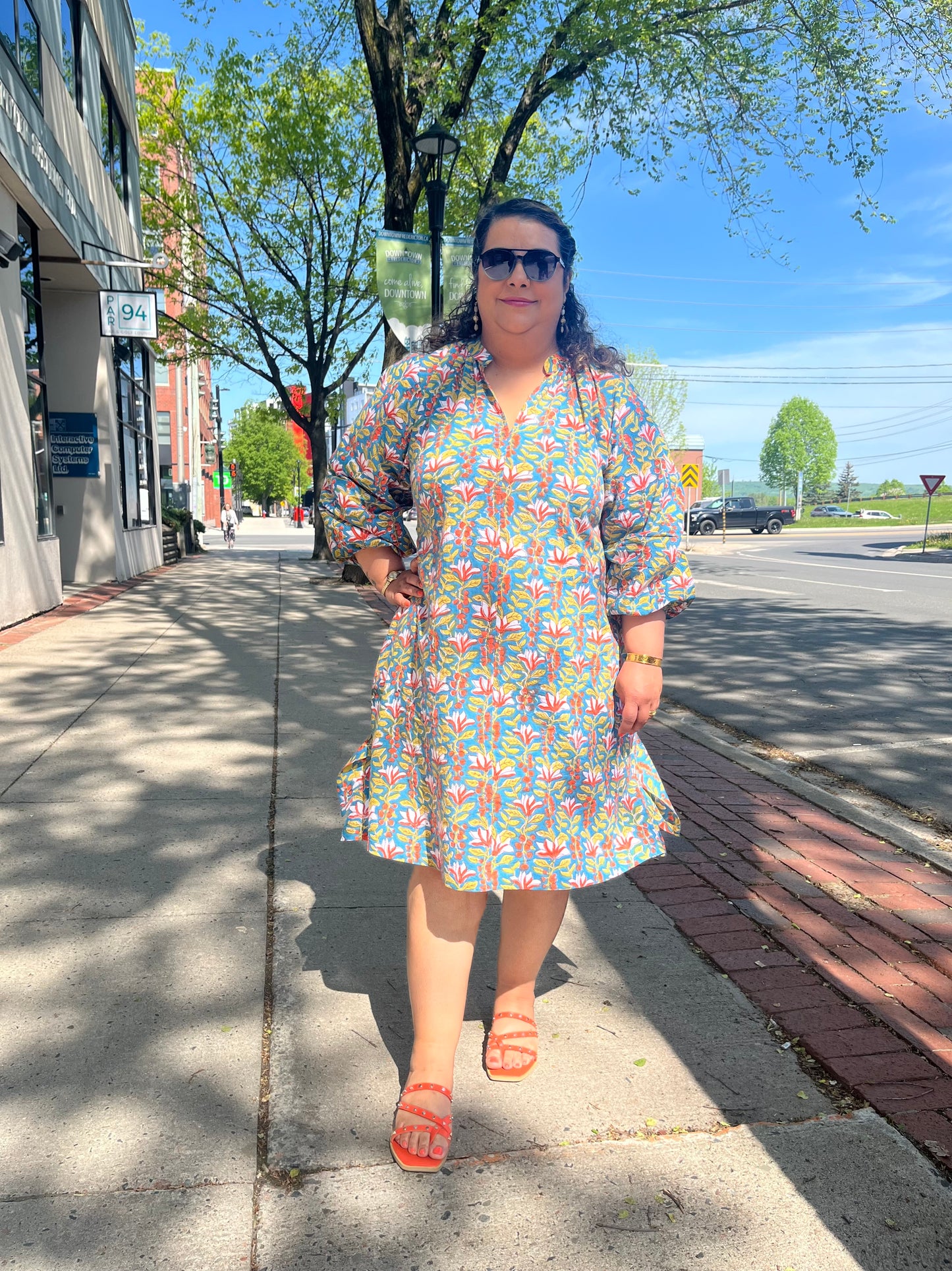 Dress in Blue with Peach Flowers