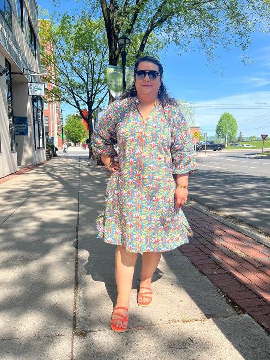 Dress in Blue with Peach Flowers