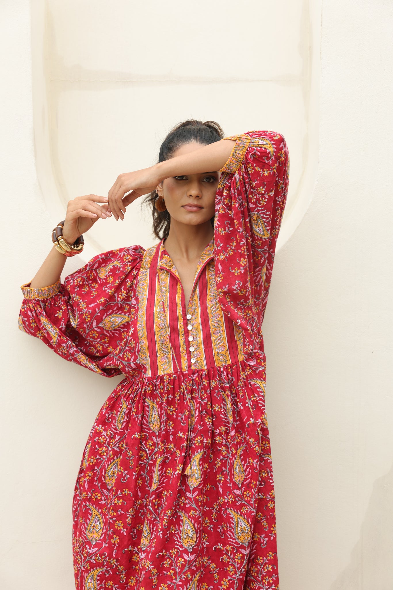 Tulip Midi Dress in Red